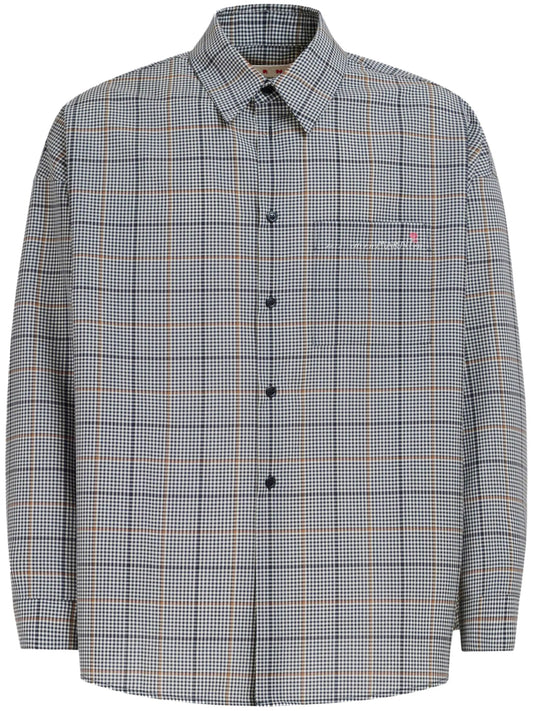 checked wool-blend shirt