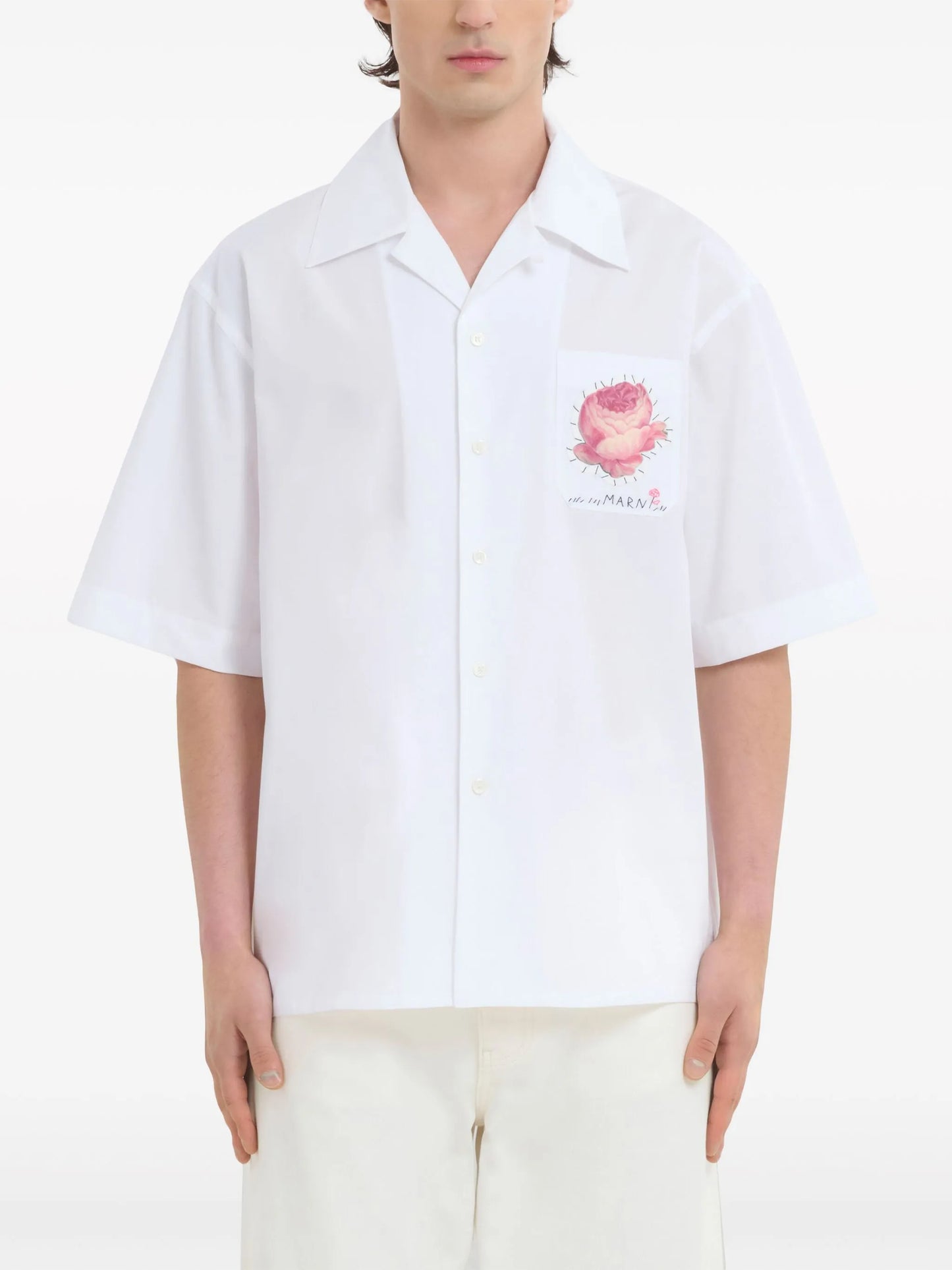 floral-appliqué cotton shirt