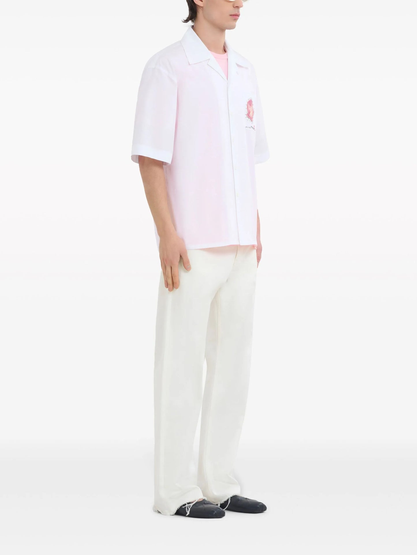 floral-appliqué cotton shirt