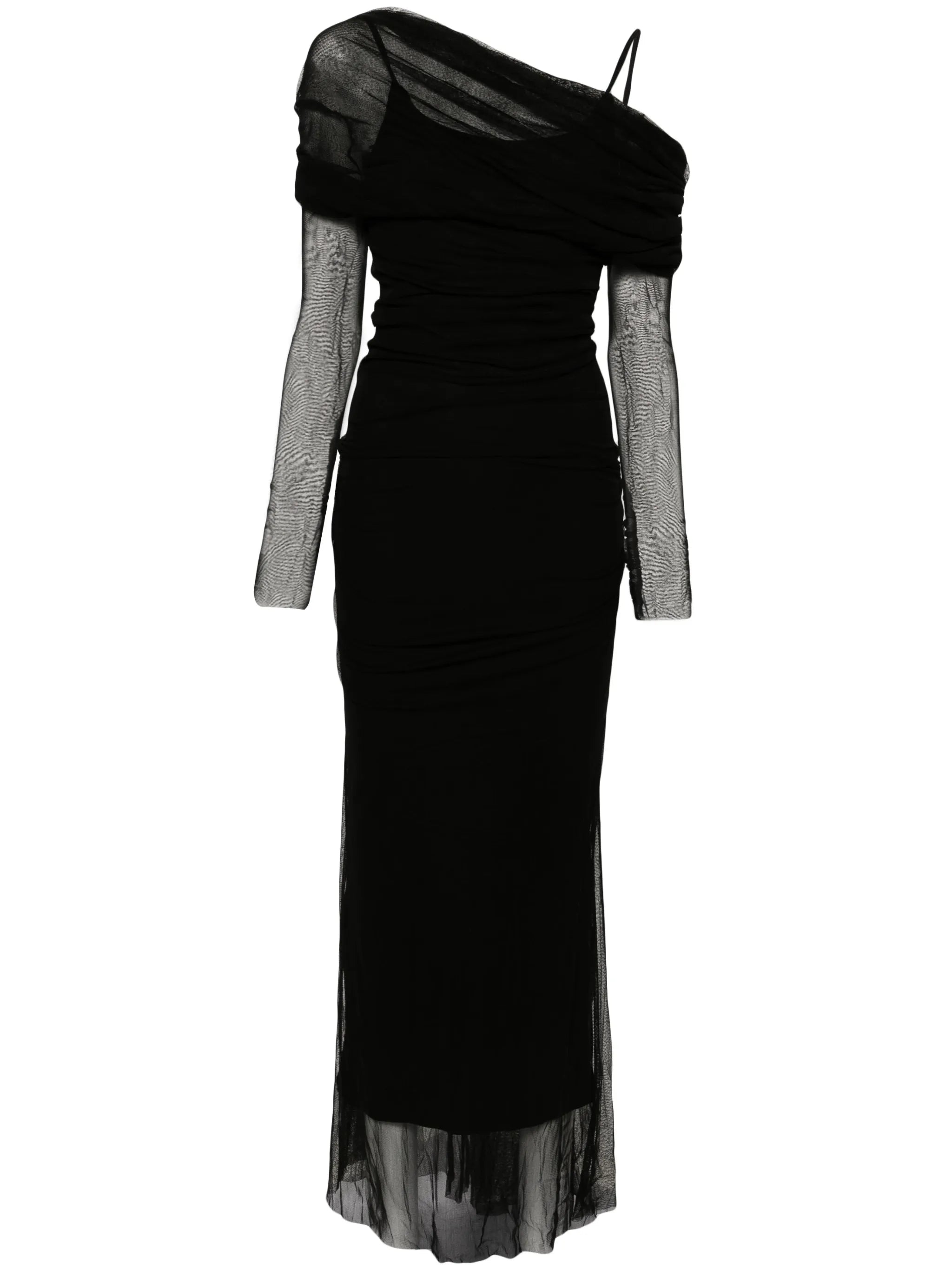 off-shoulder tulle midi dress