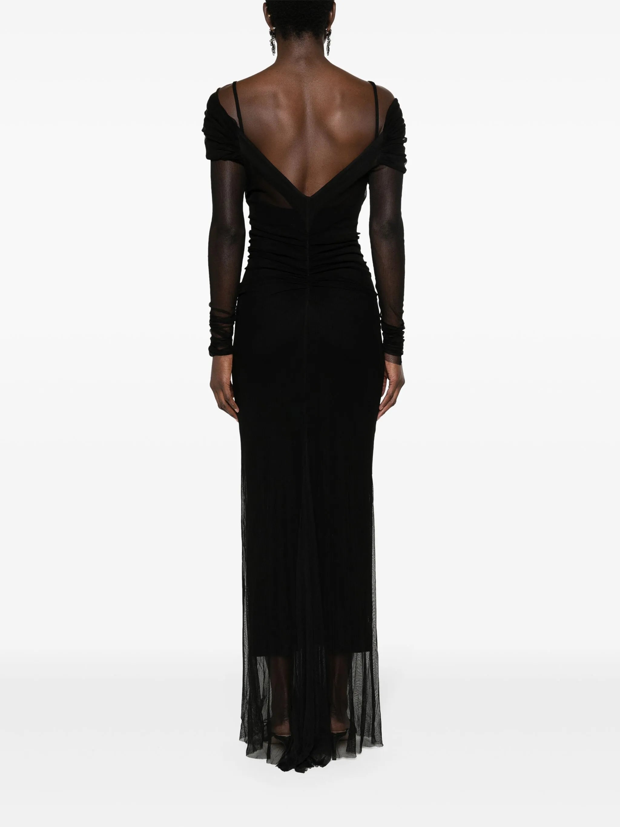 off-shoulder tulle midi dress