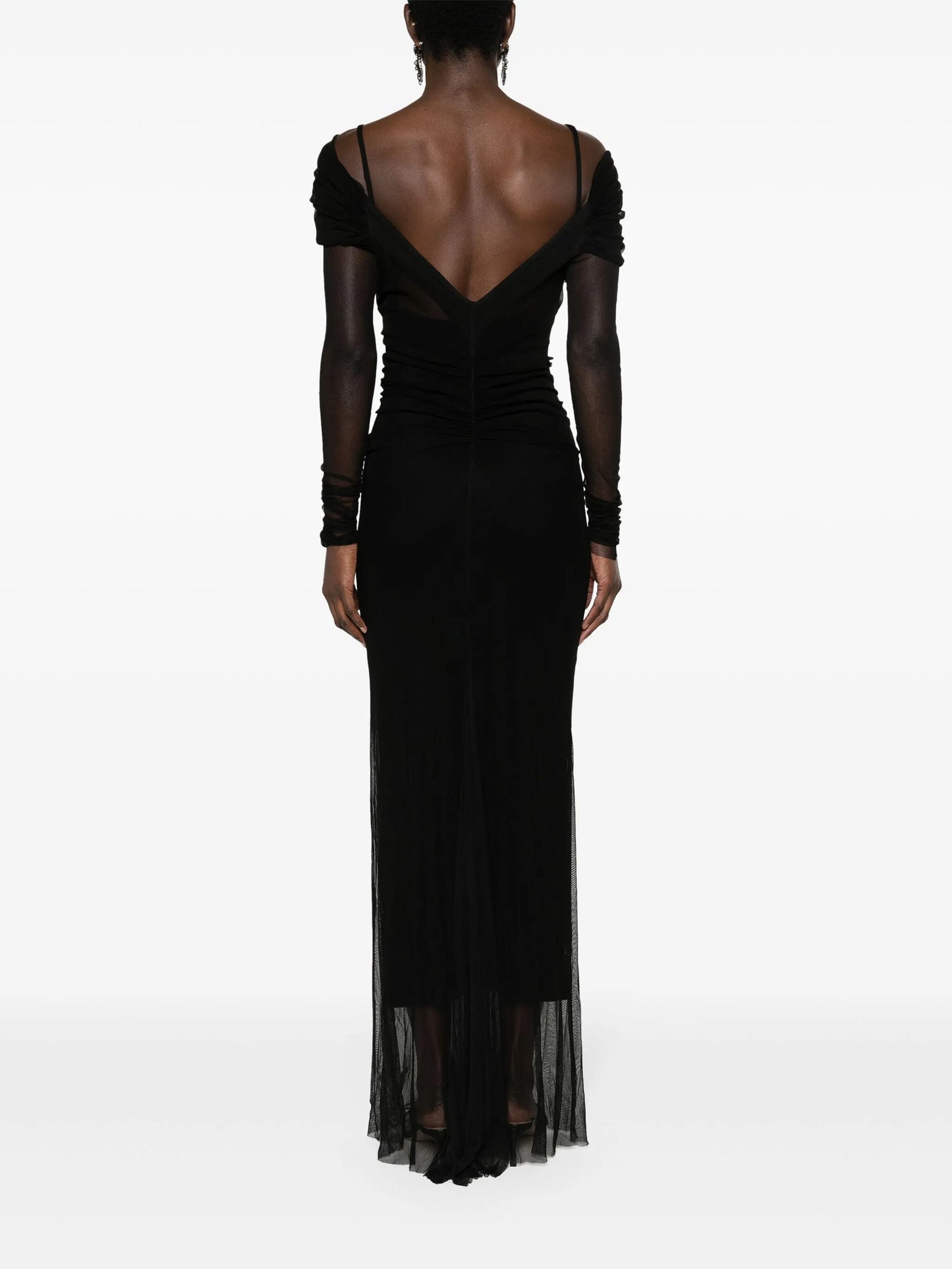 off-shoulder tulle midi dress