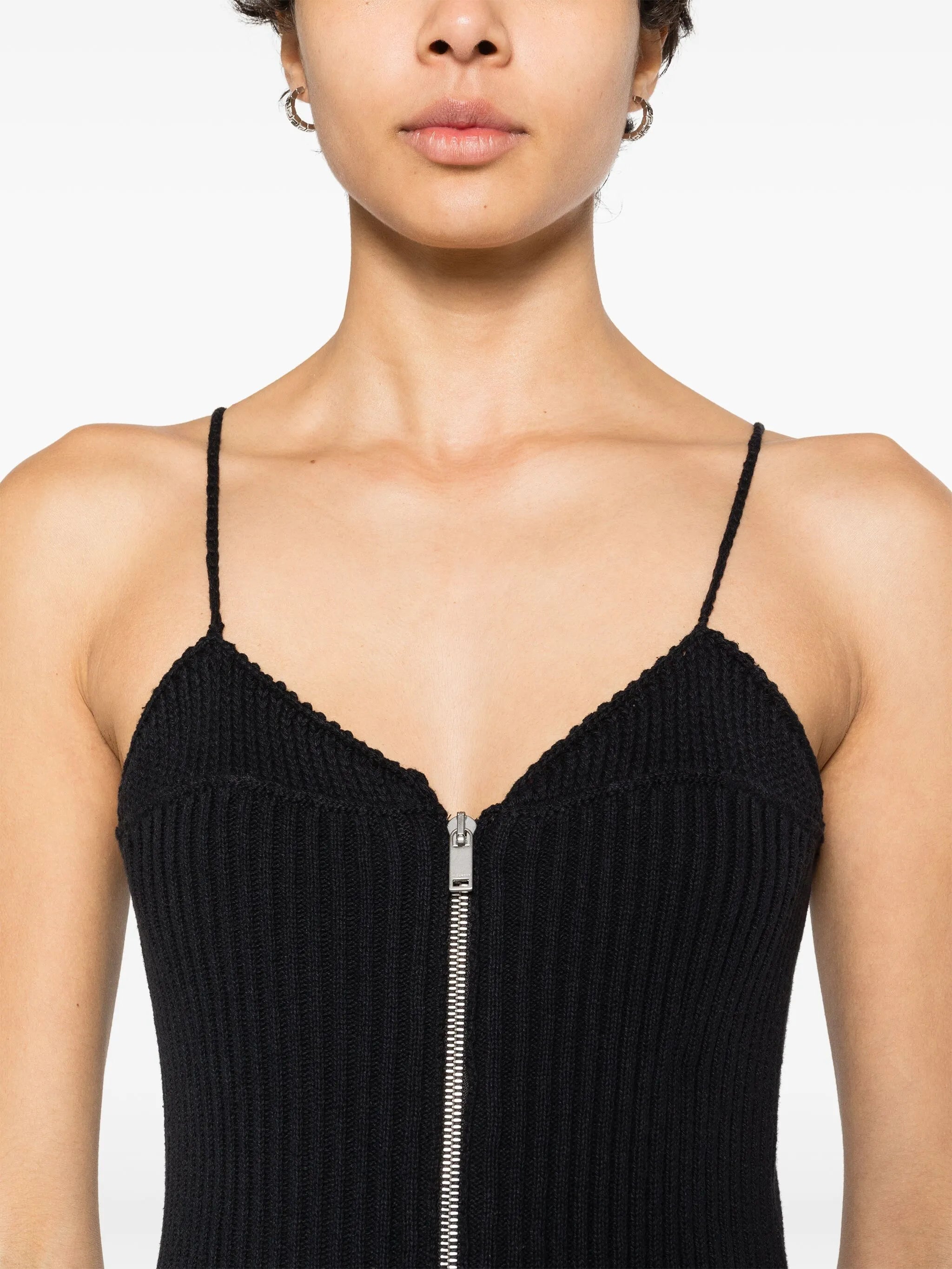 zip-up ribbed midi dress