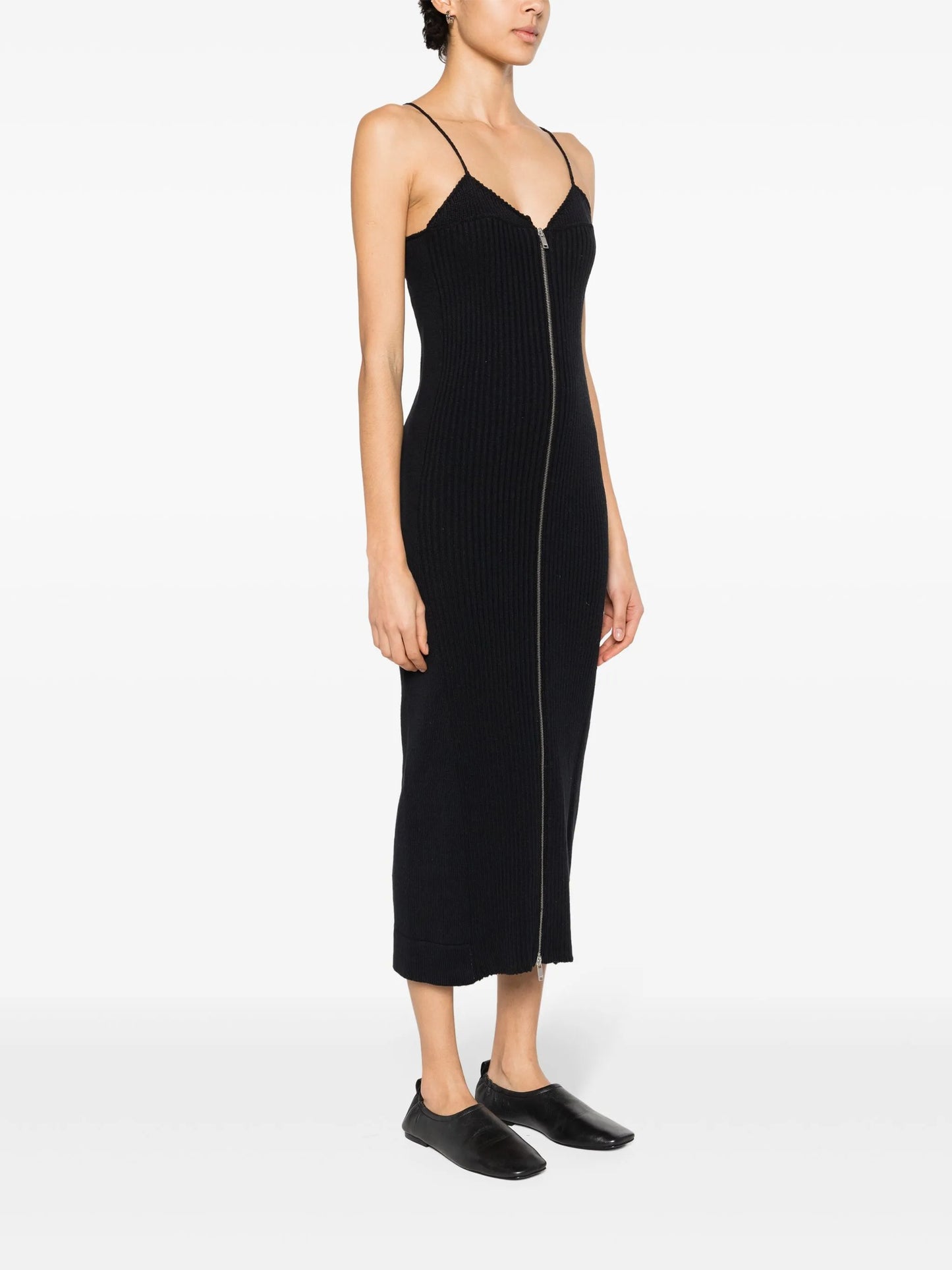 zip-up ribbed midi dress