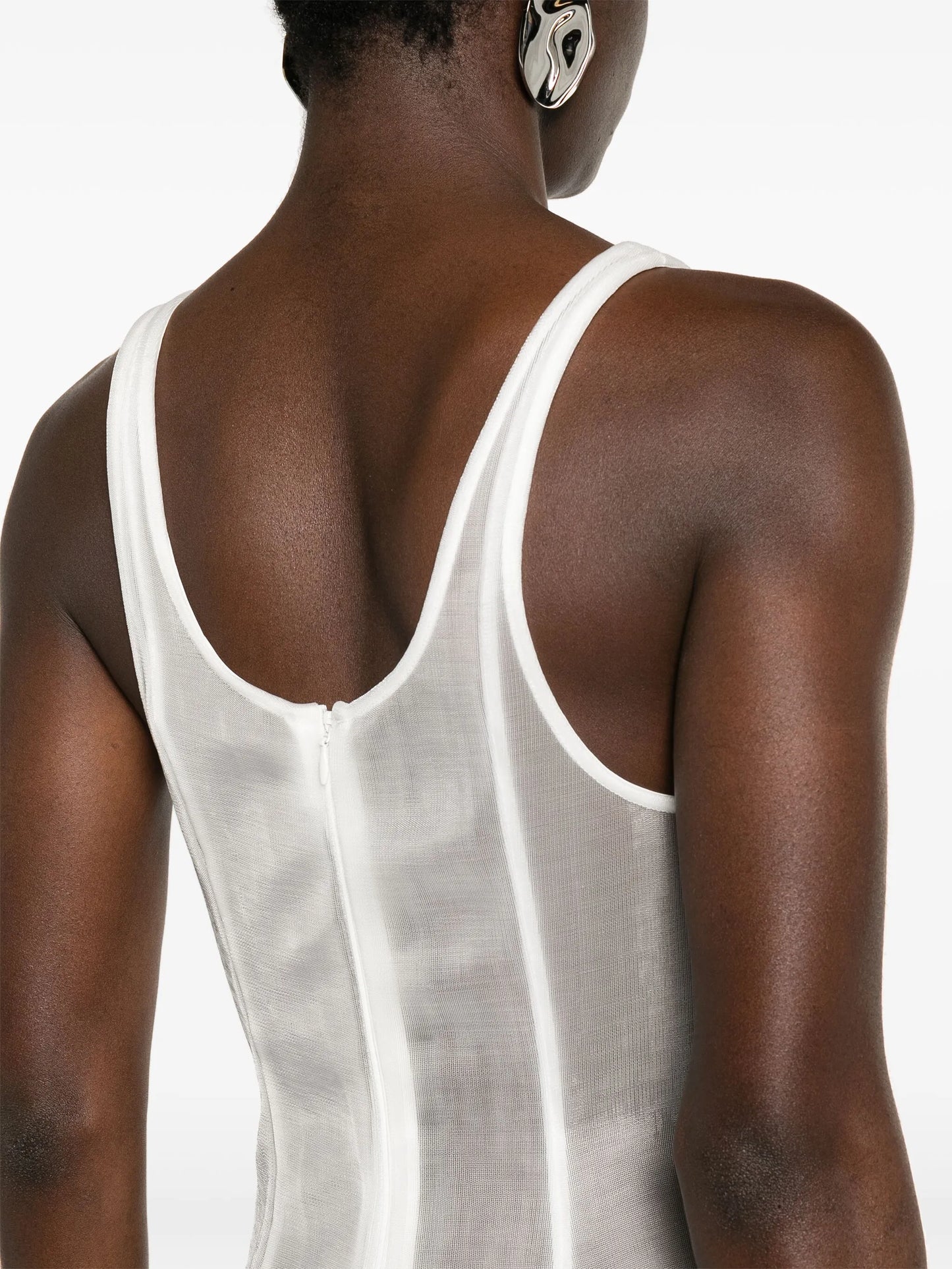 boned semi-sheer tank top