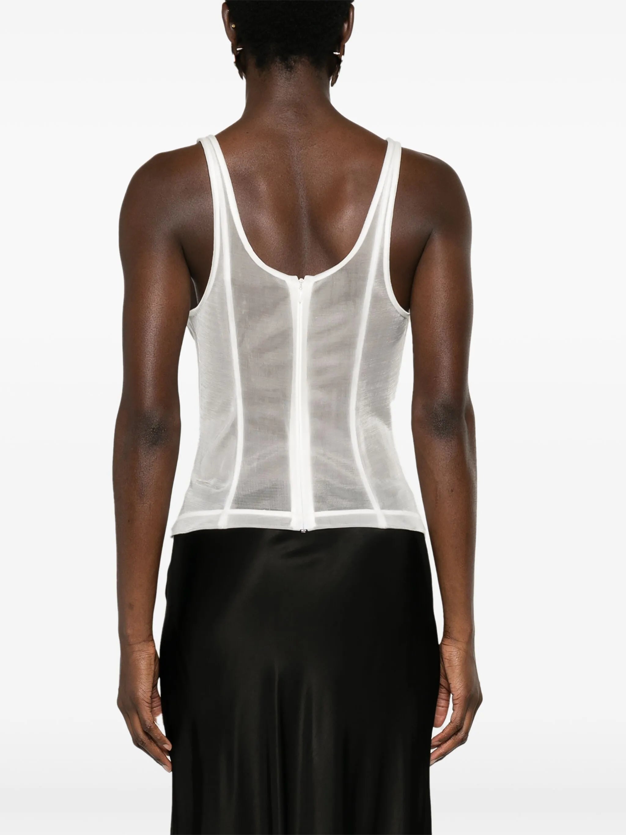 boned semi-sheer tank top