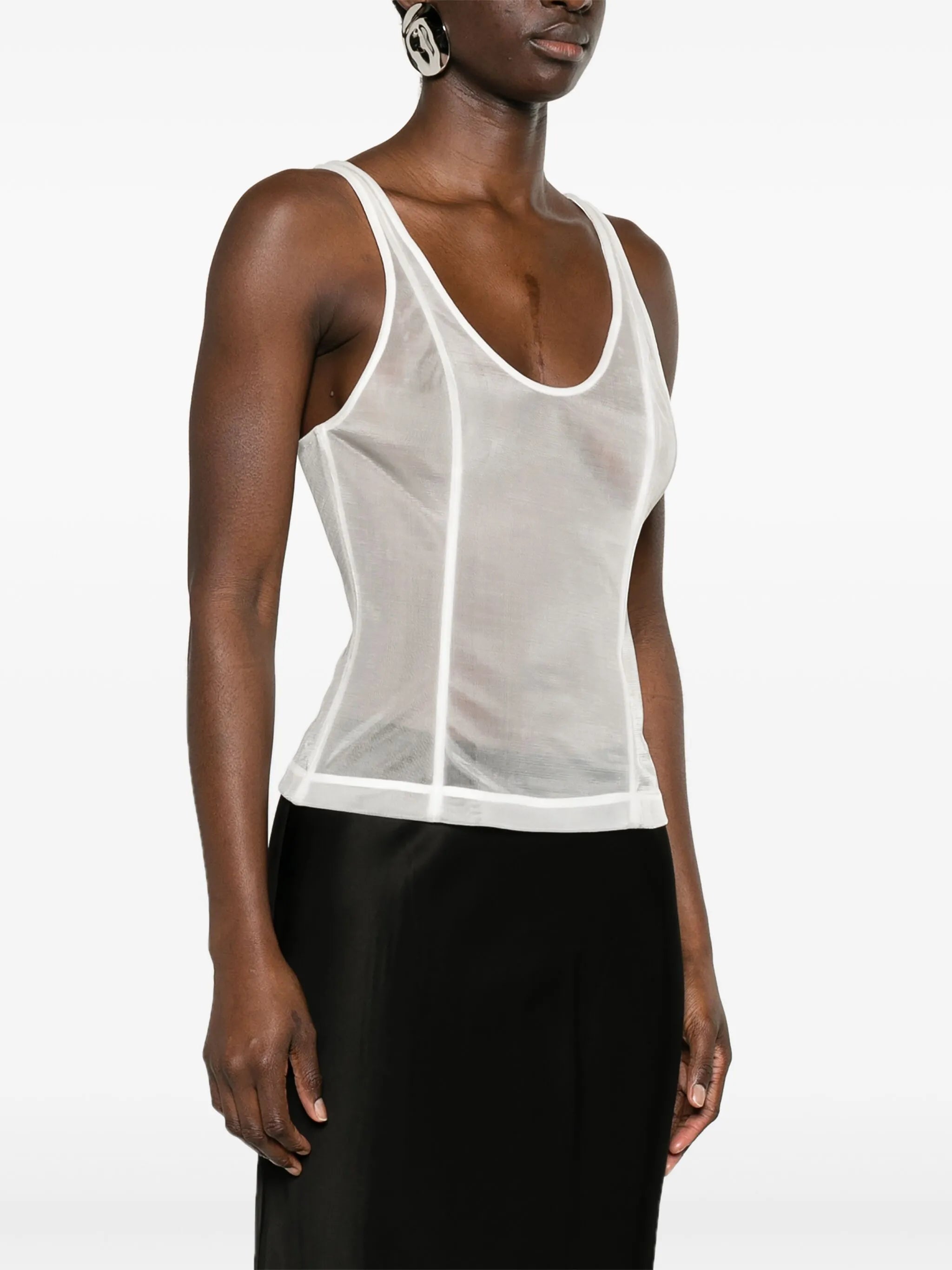 boned semi-sheer tank top