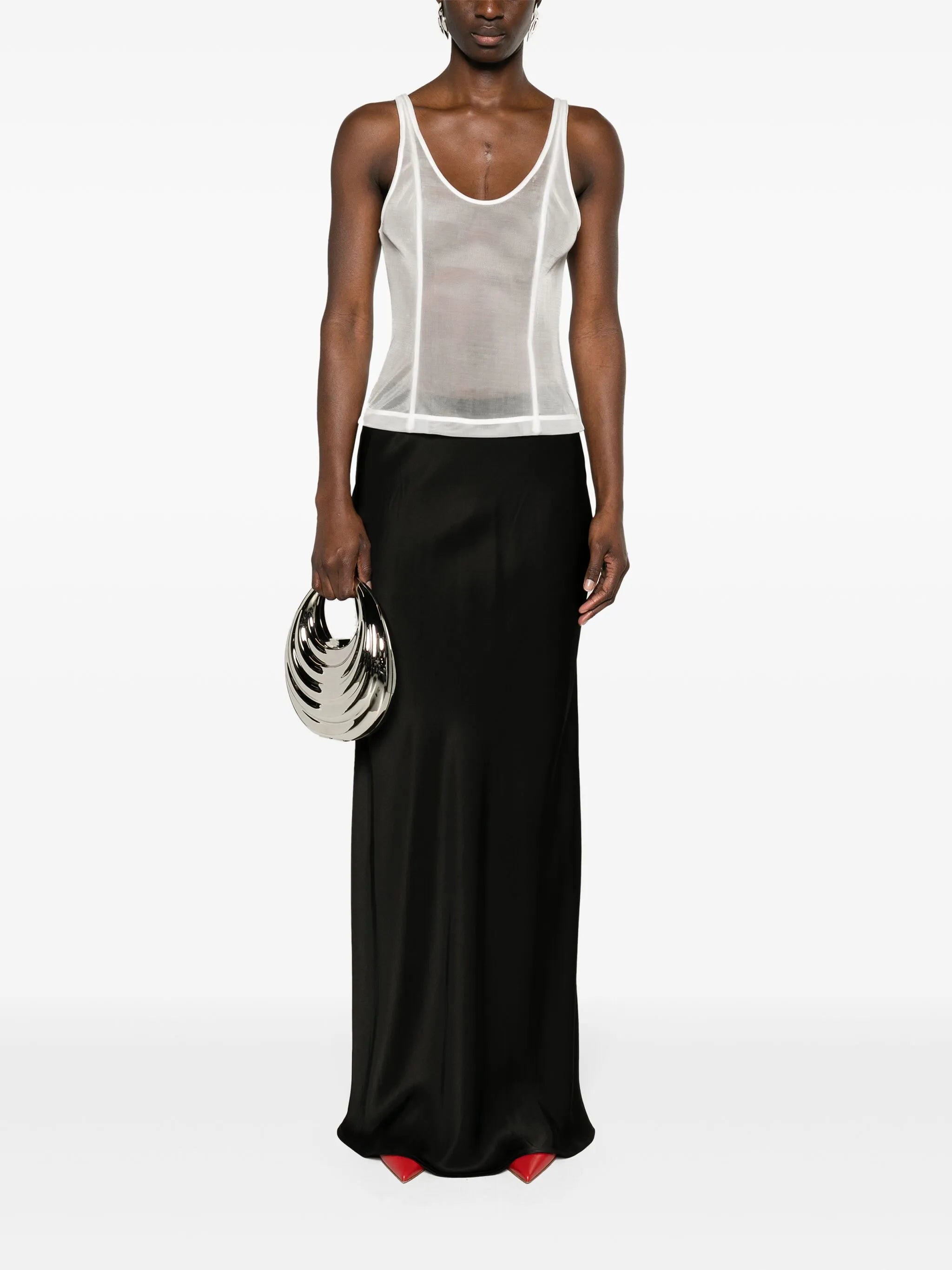 boned semi-sheer tank top