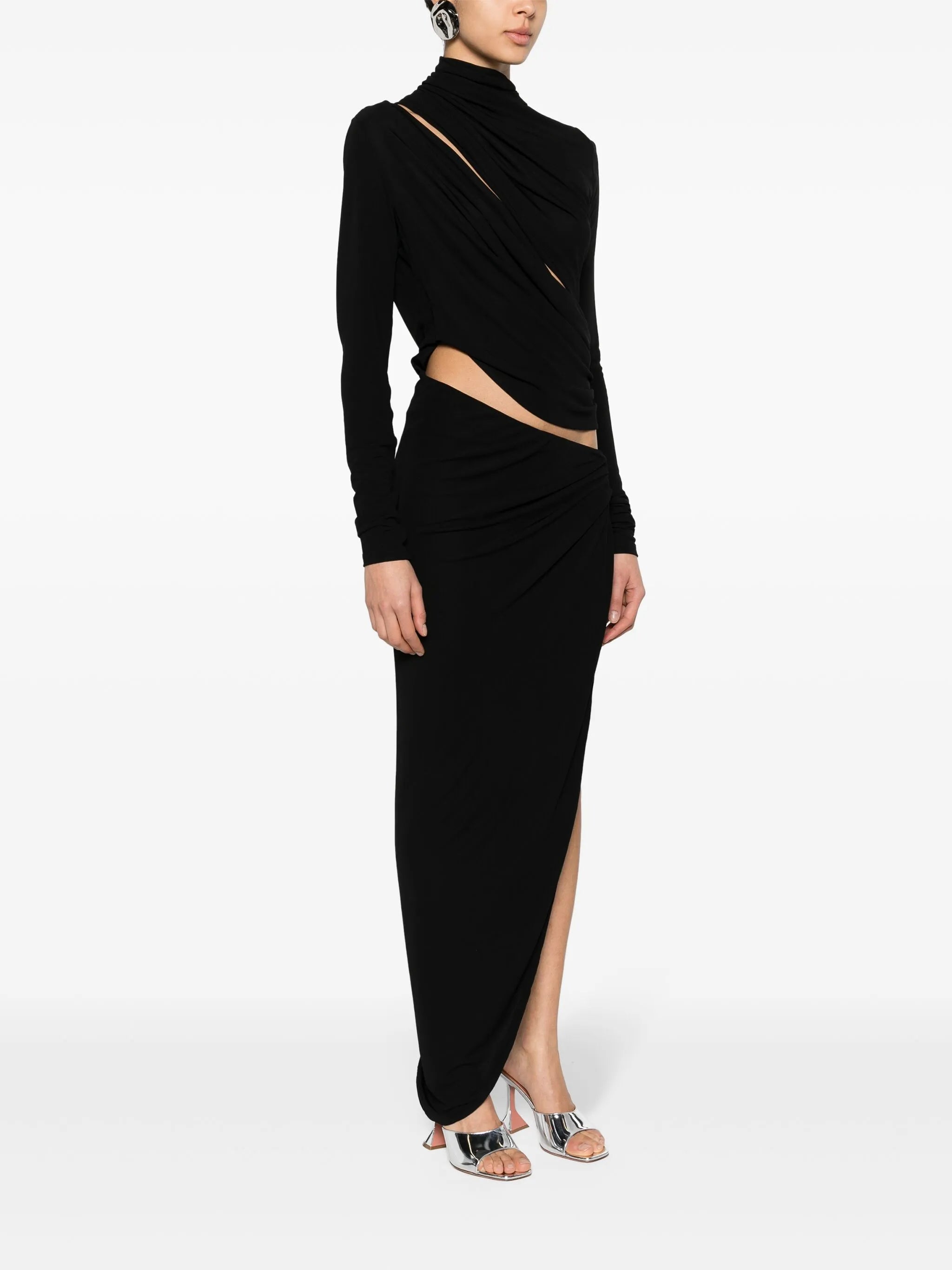 asymmetric draped maxi dress