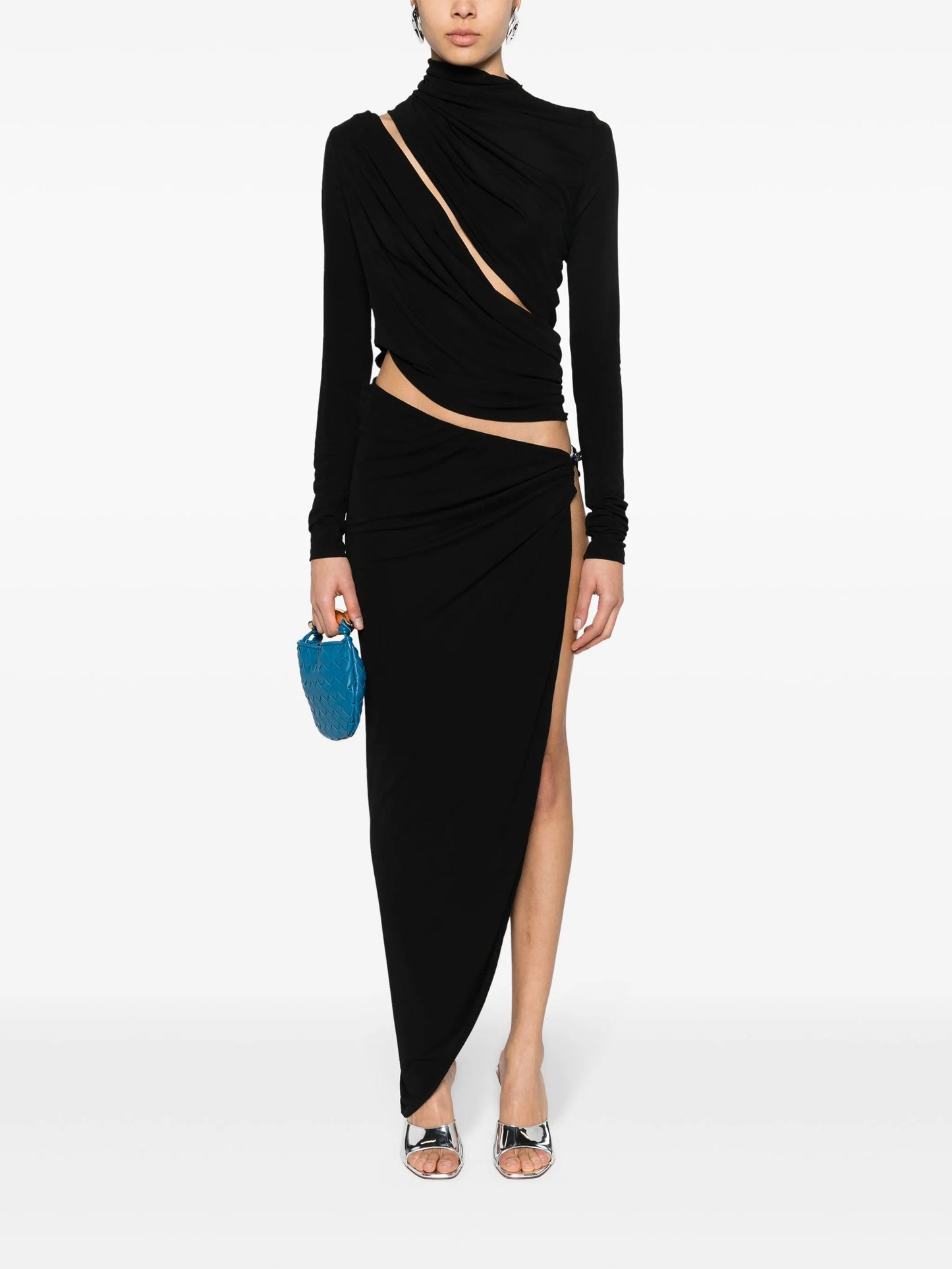asymmetric draped maxi dress