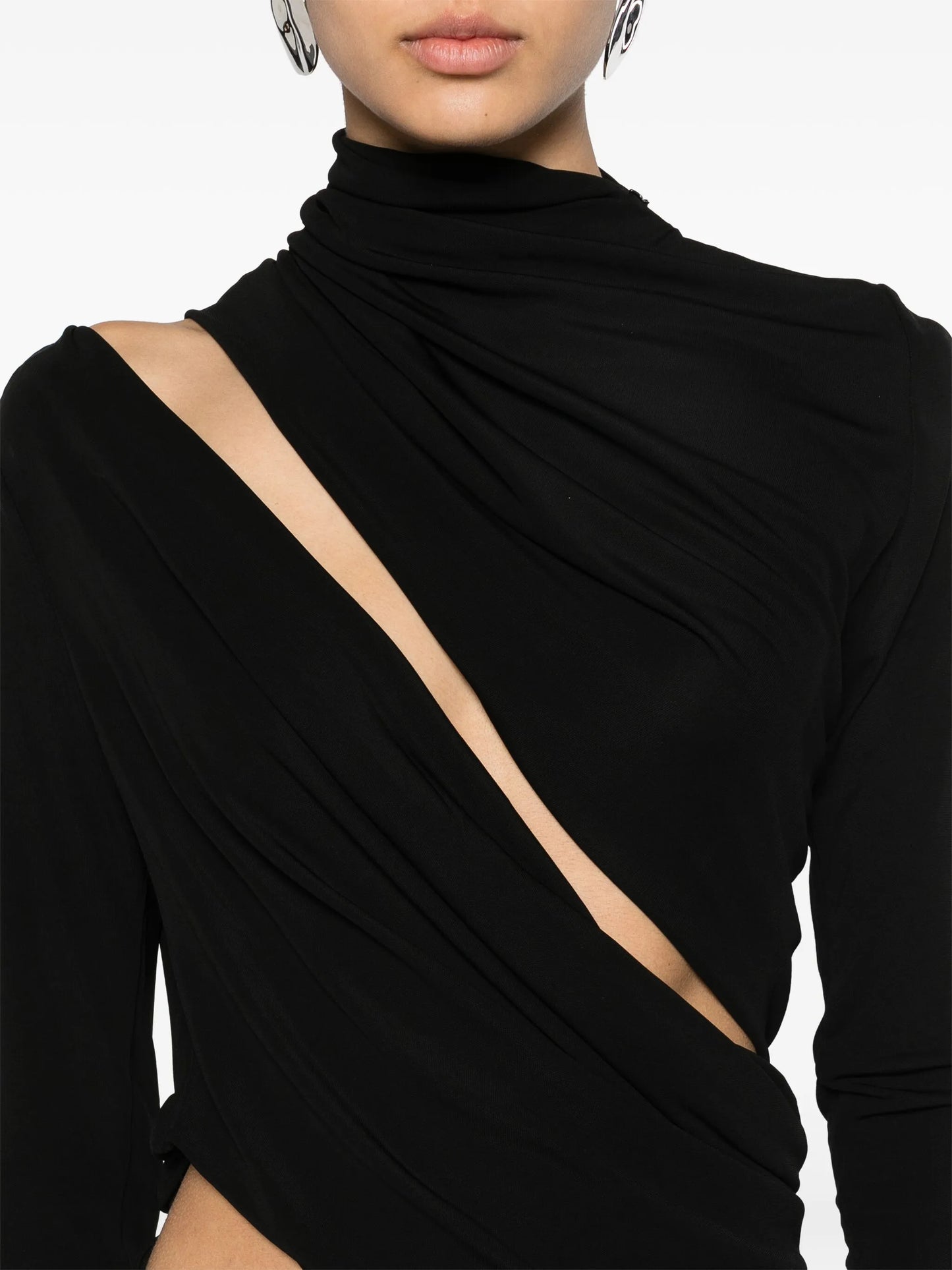 asymmetric draped maxi dress