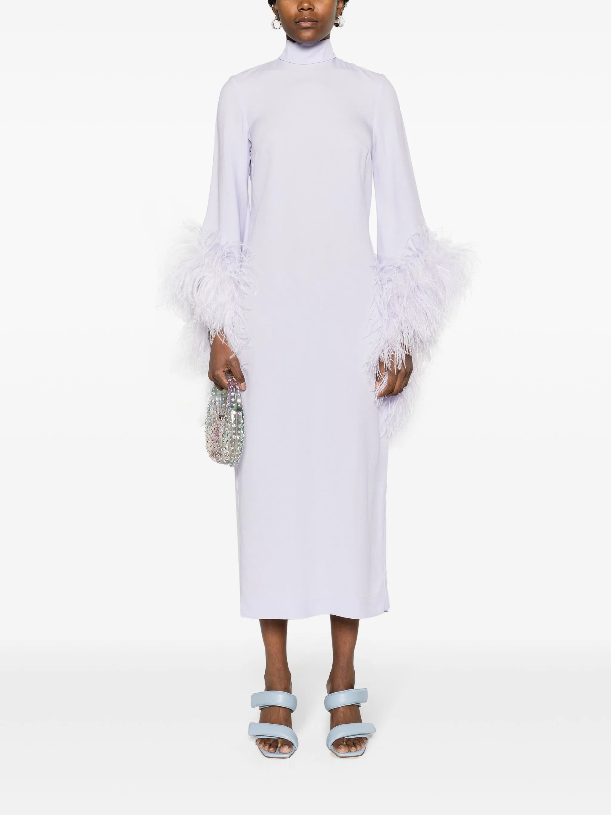 Del Rio feather-trim dress