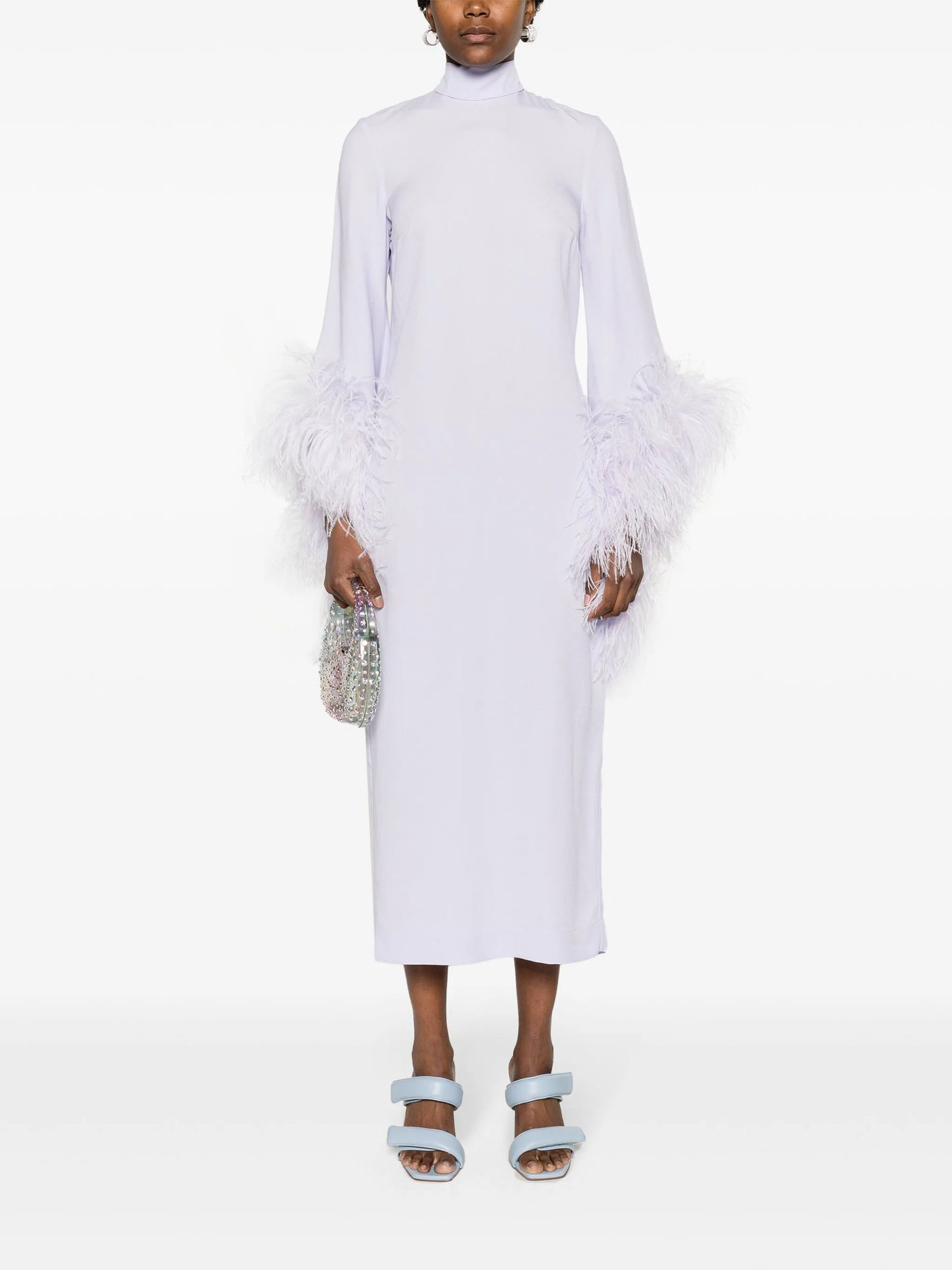 Del Rio feather-trim dress
