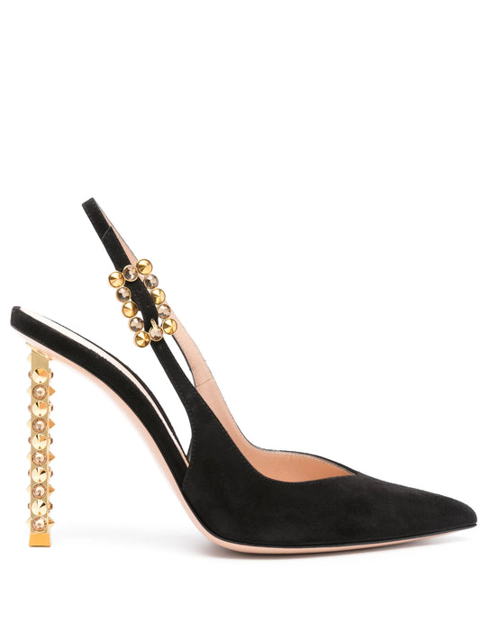 110mm studded-heel slingback pumps