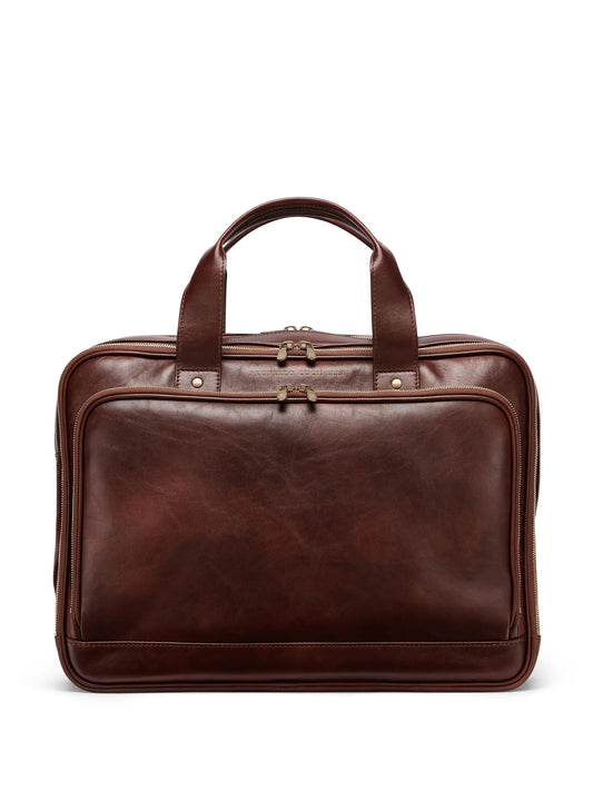 logo-stamp leather briefcase