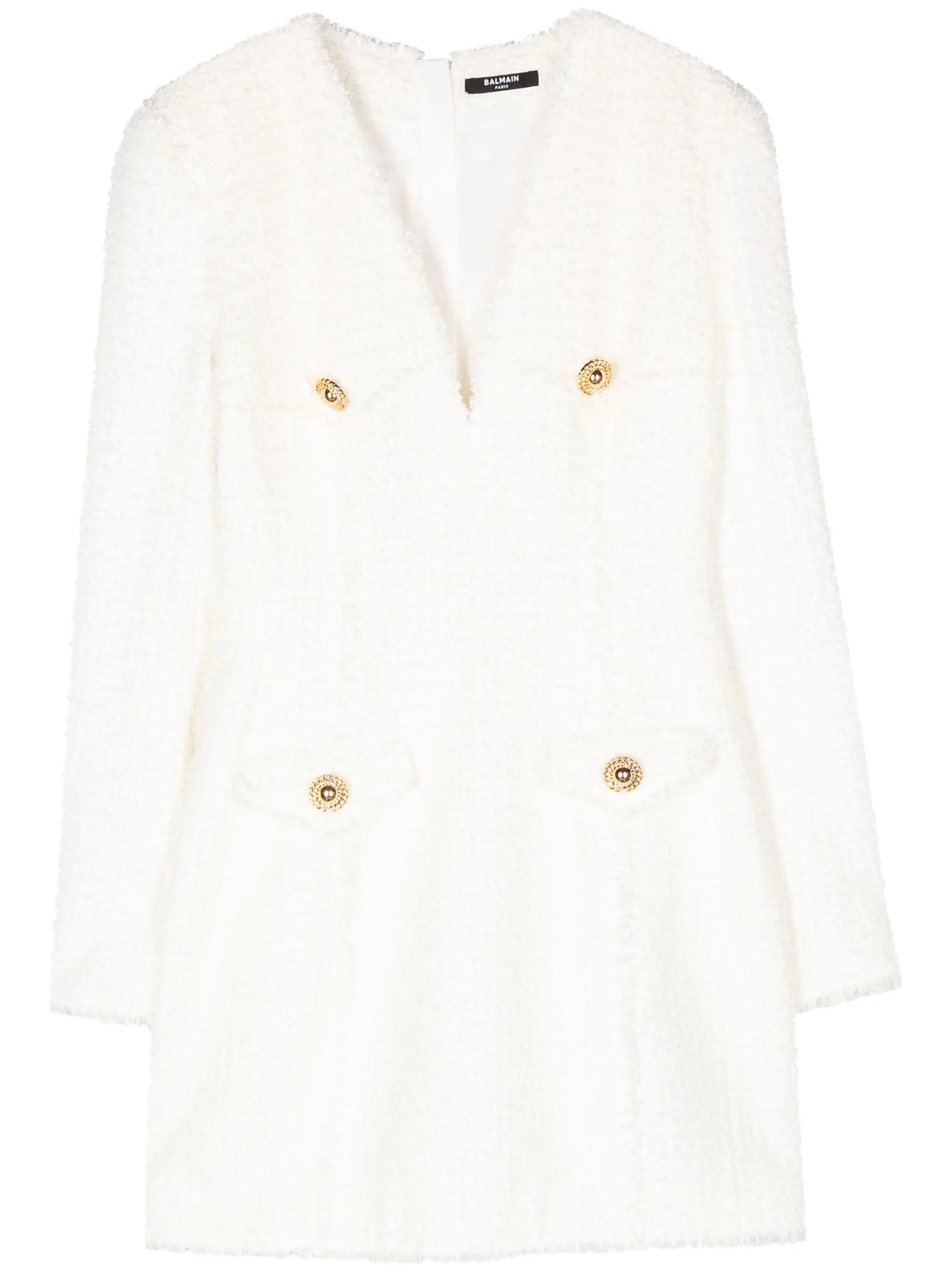 button-embellished tweed minidress