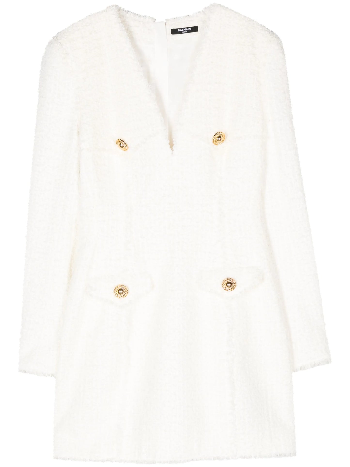 button-embellished tweed minidress