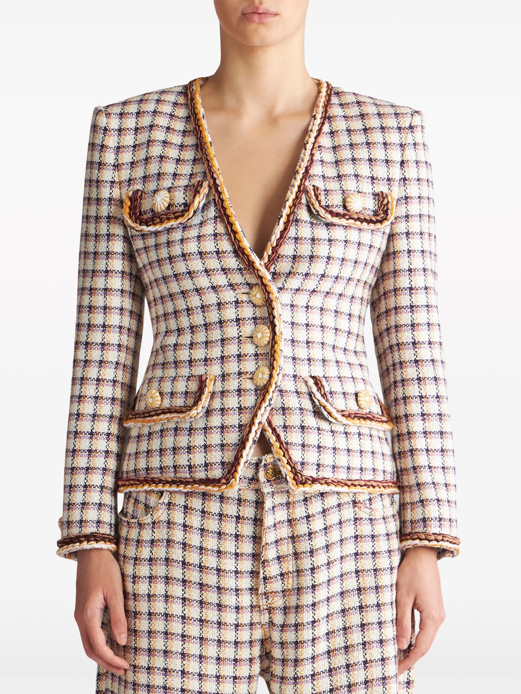 check-jacquard cotton-blend jacket