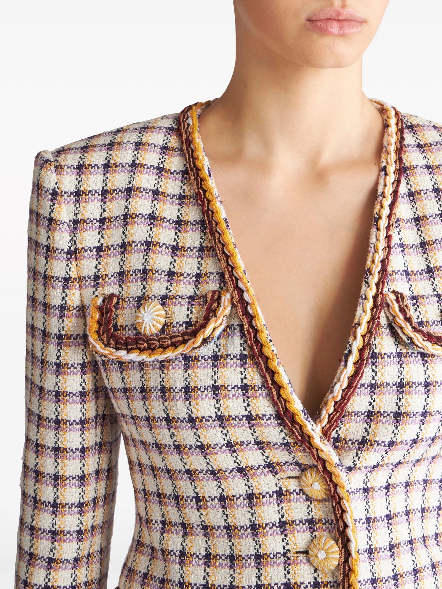 check-jacquard cotton-blend jacket