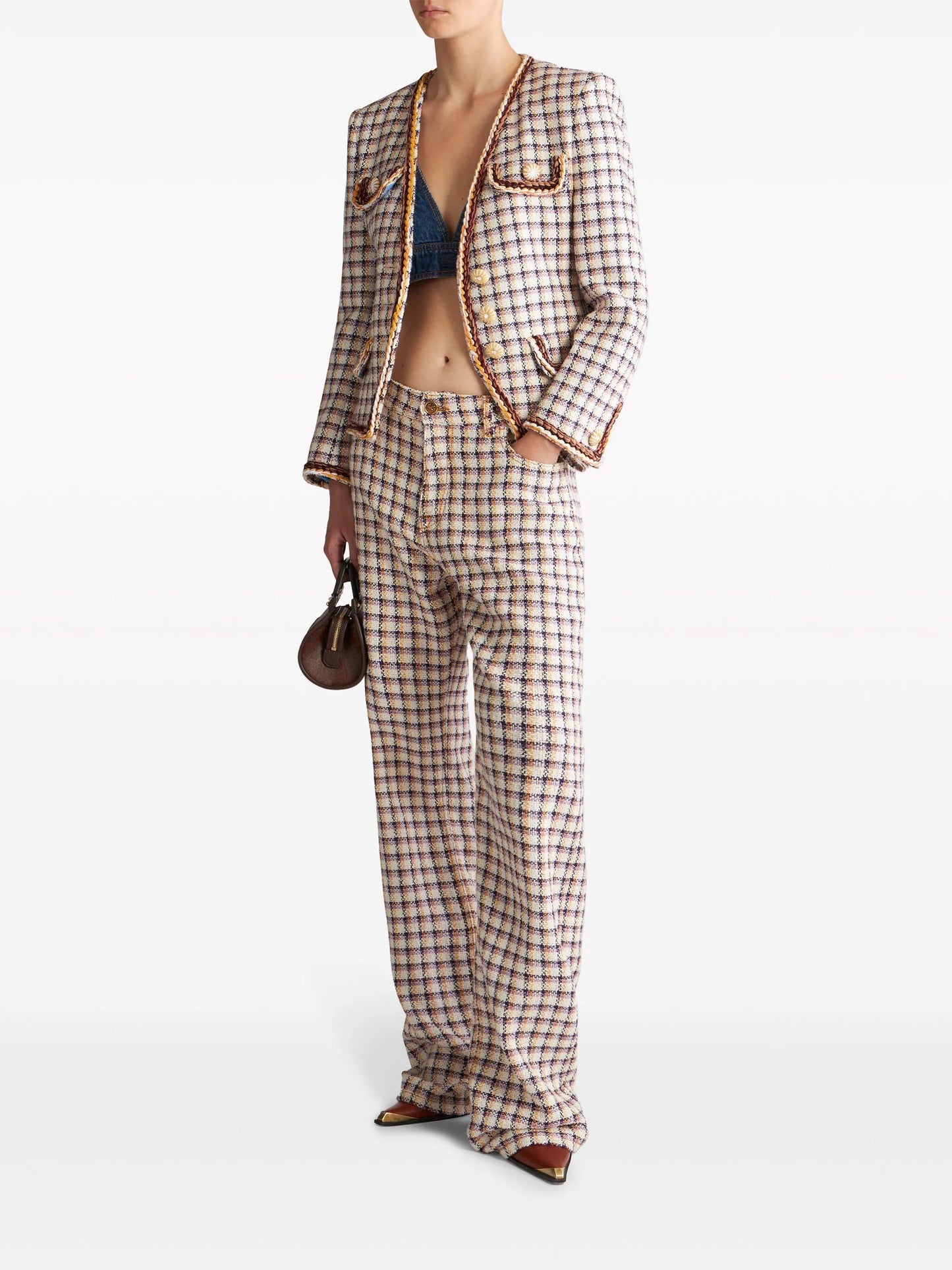 check-jacquard cotton-blend jacket