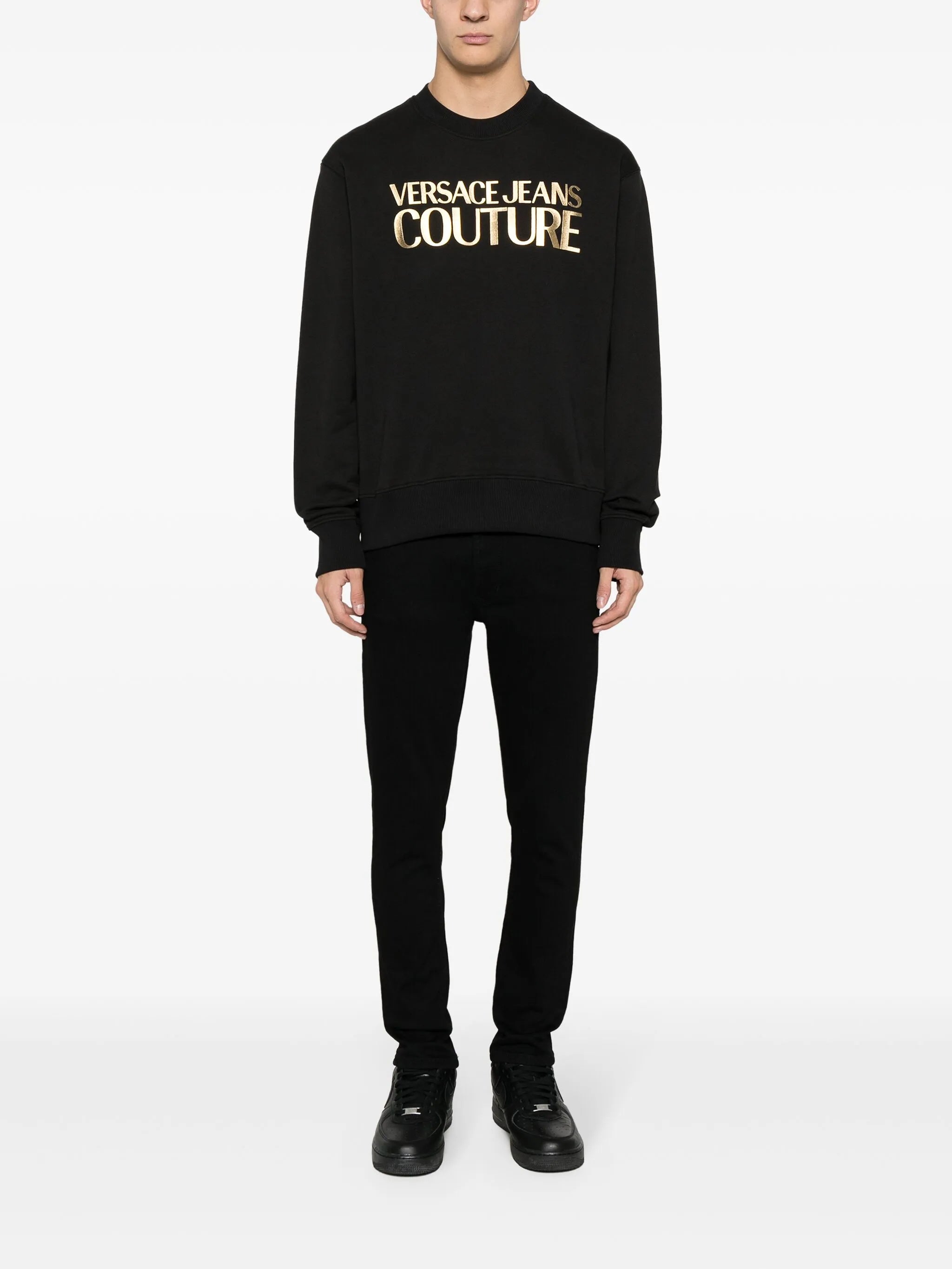 metallic logo-print cotton sweatshirt