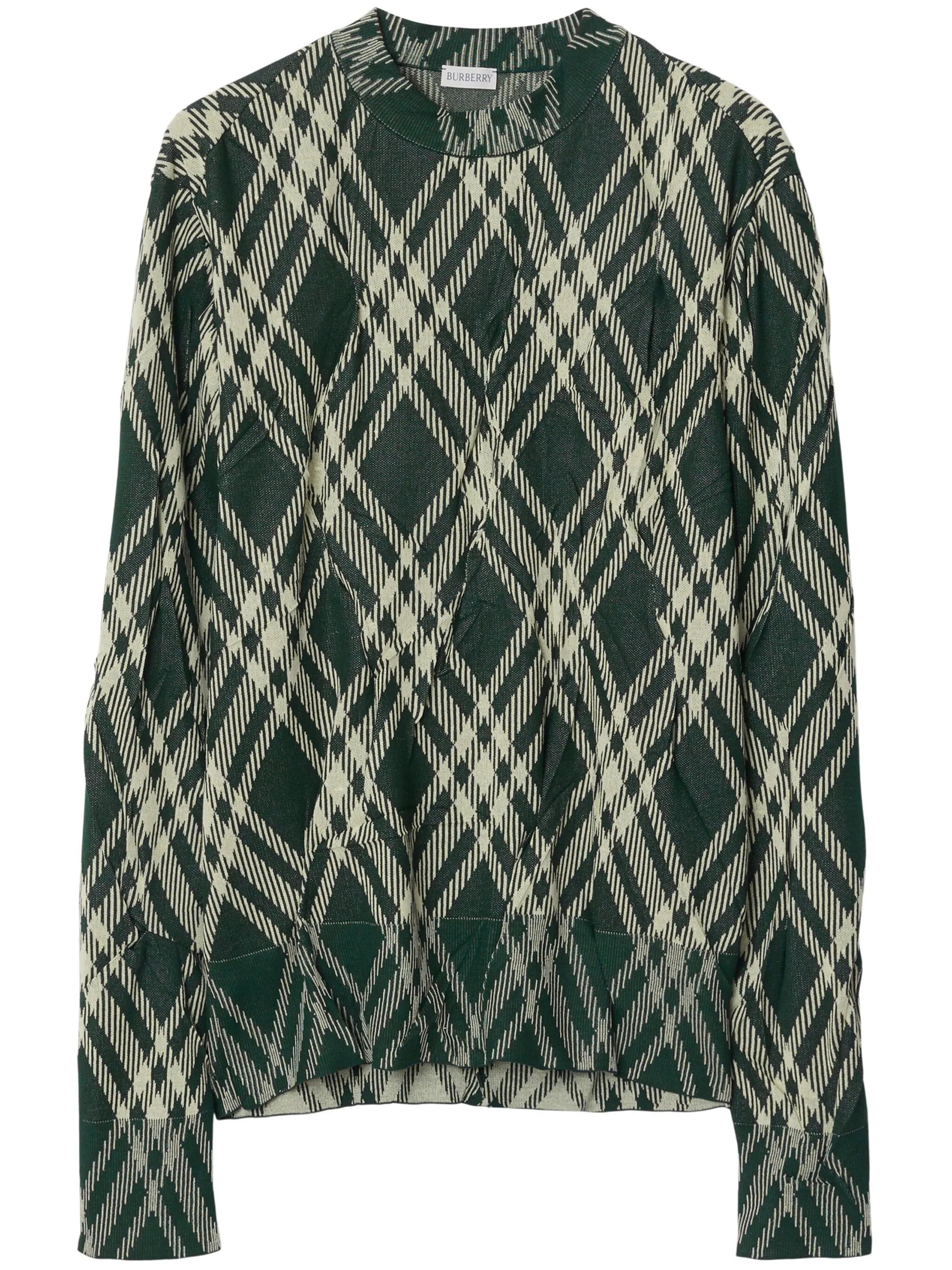 plaid-check crinkled-effect jumper
