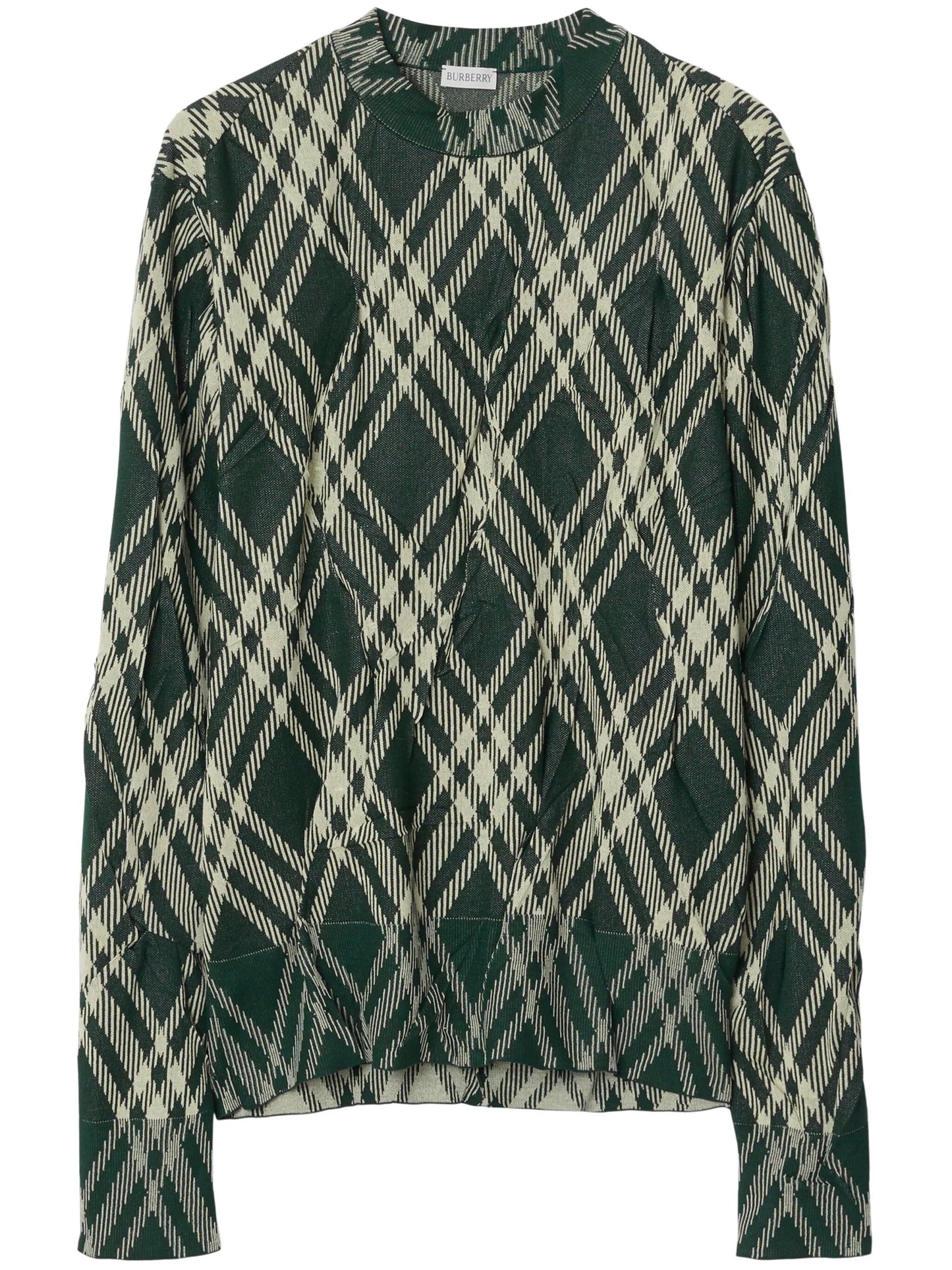 plaid-check crinkled-effect jumper
