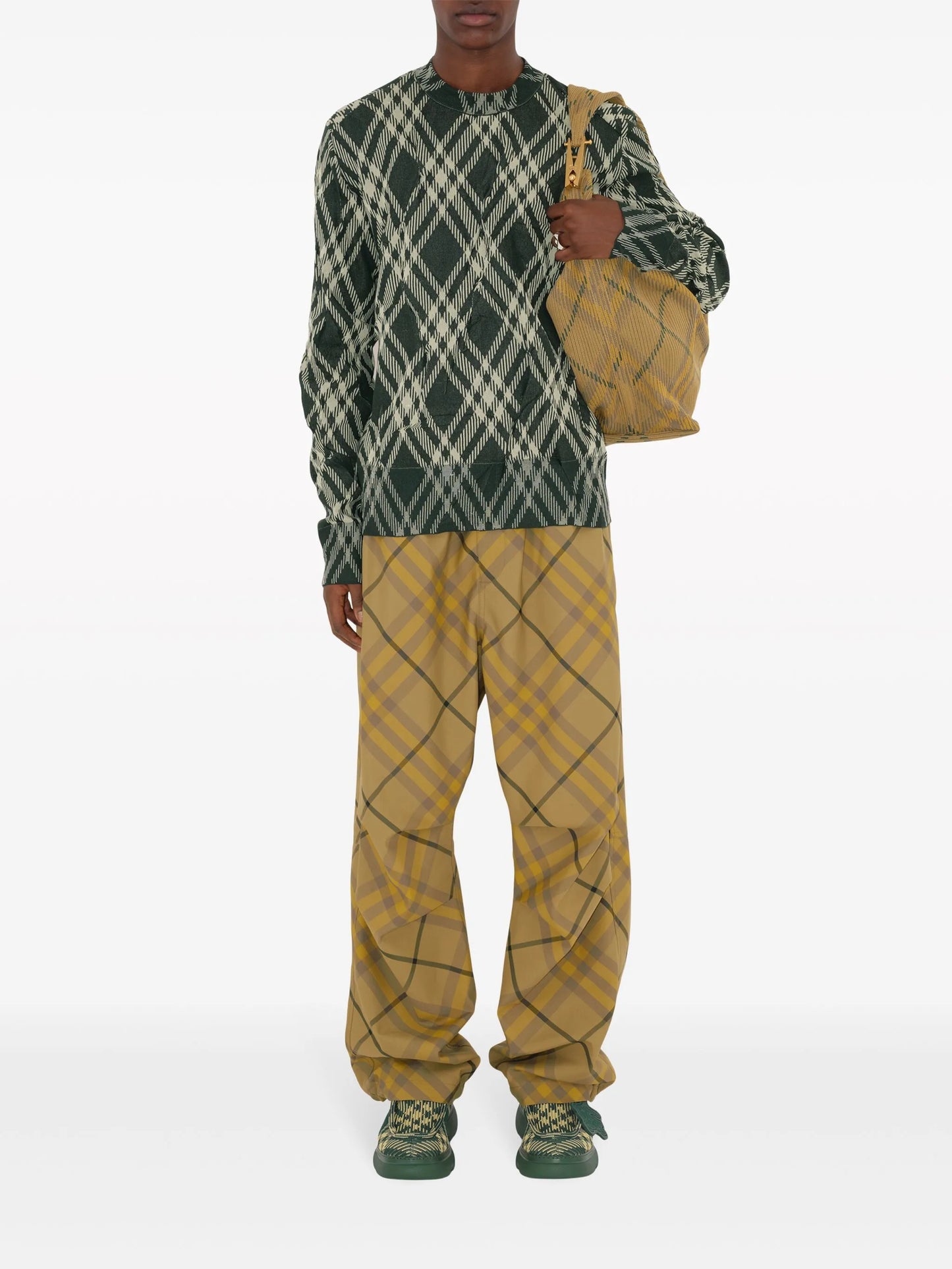 plaid-check crinkled-effect jumper