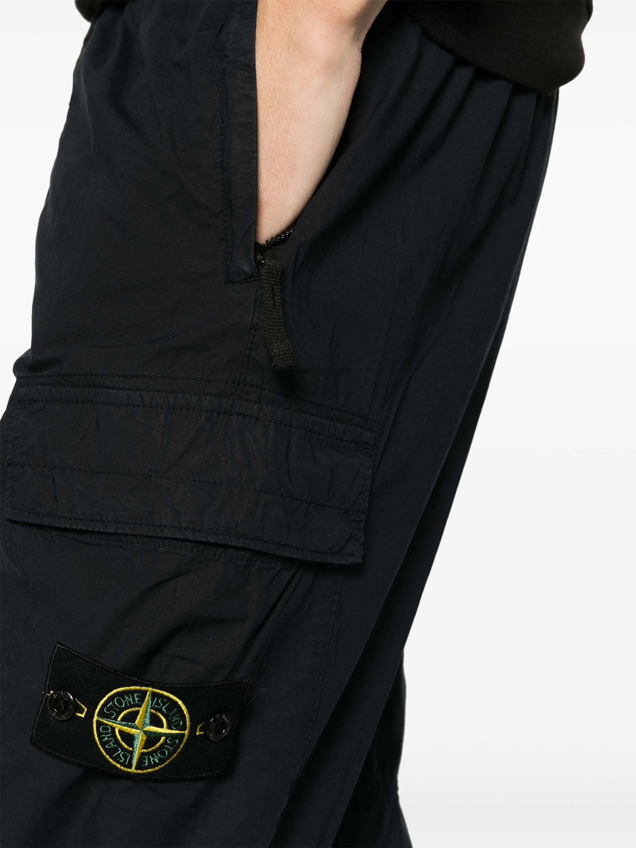Compass-appliqué tapered cargo trousers