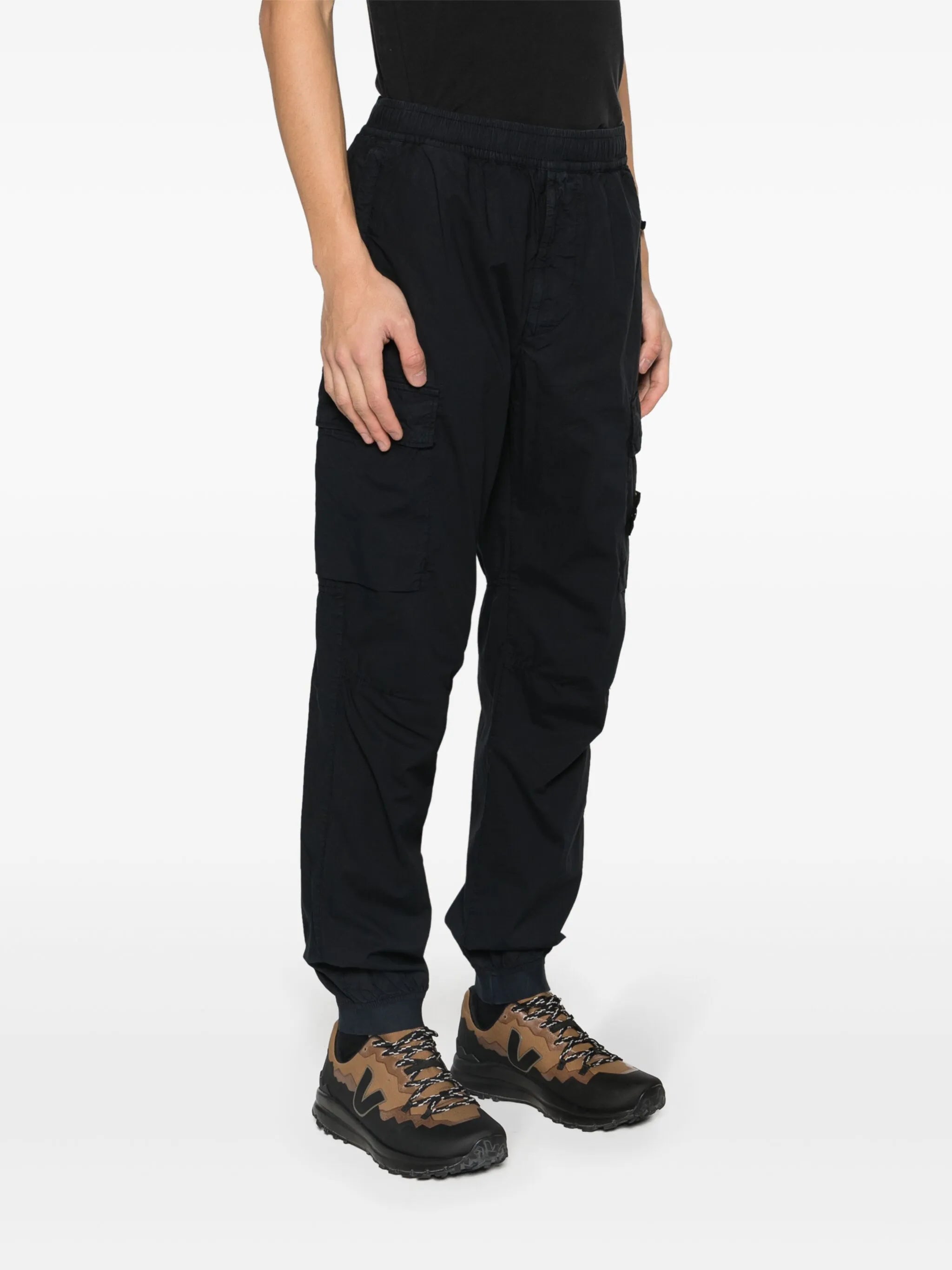 Compass-appliqué tapered cargo trousers