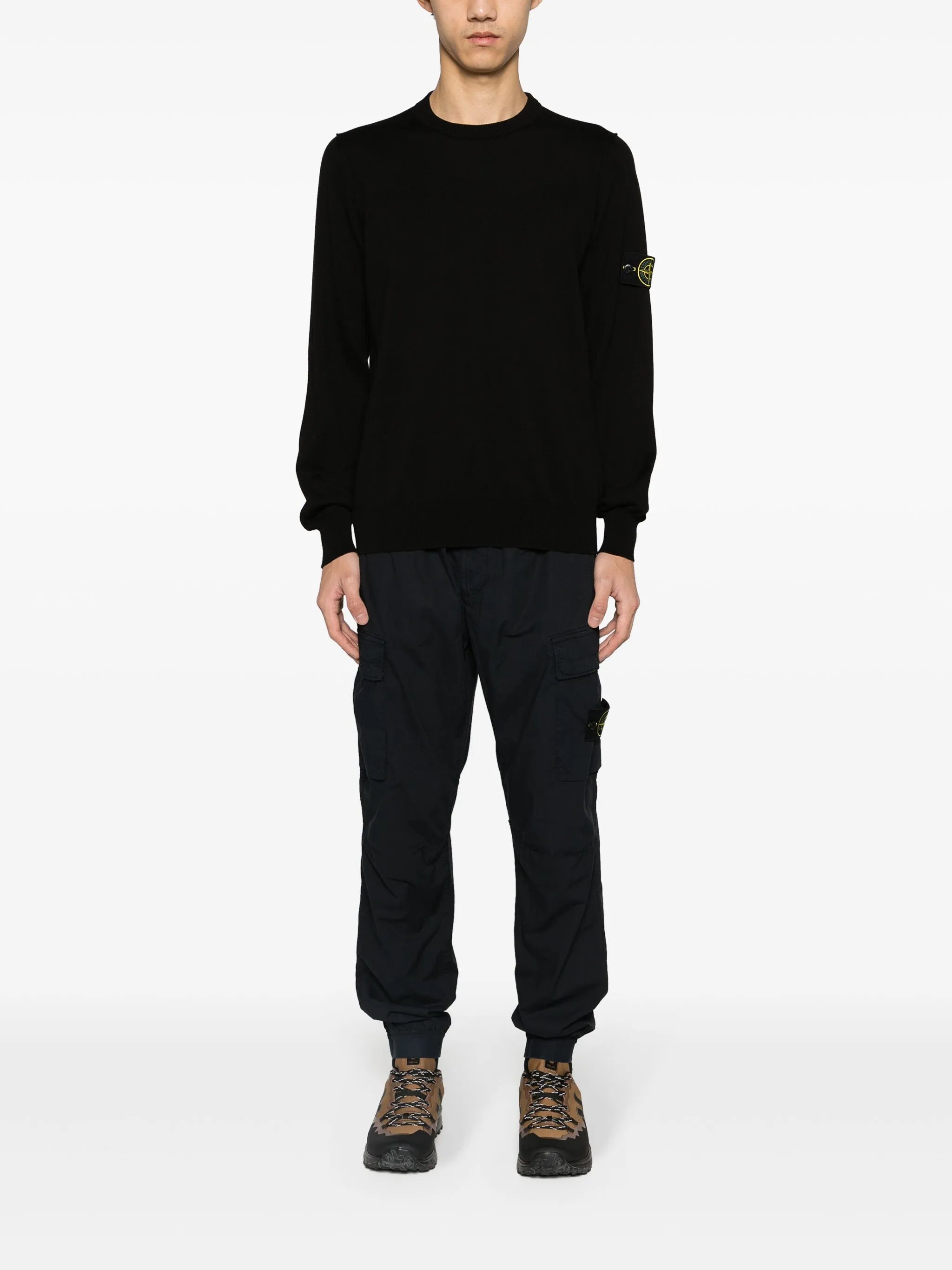 Compass-appliqué tapered cargo trousers