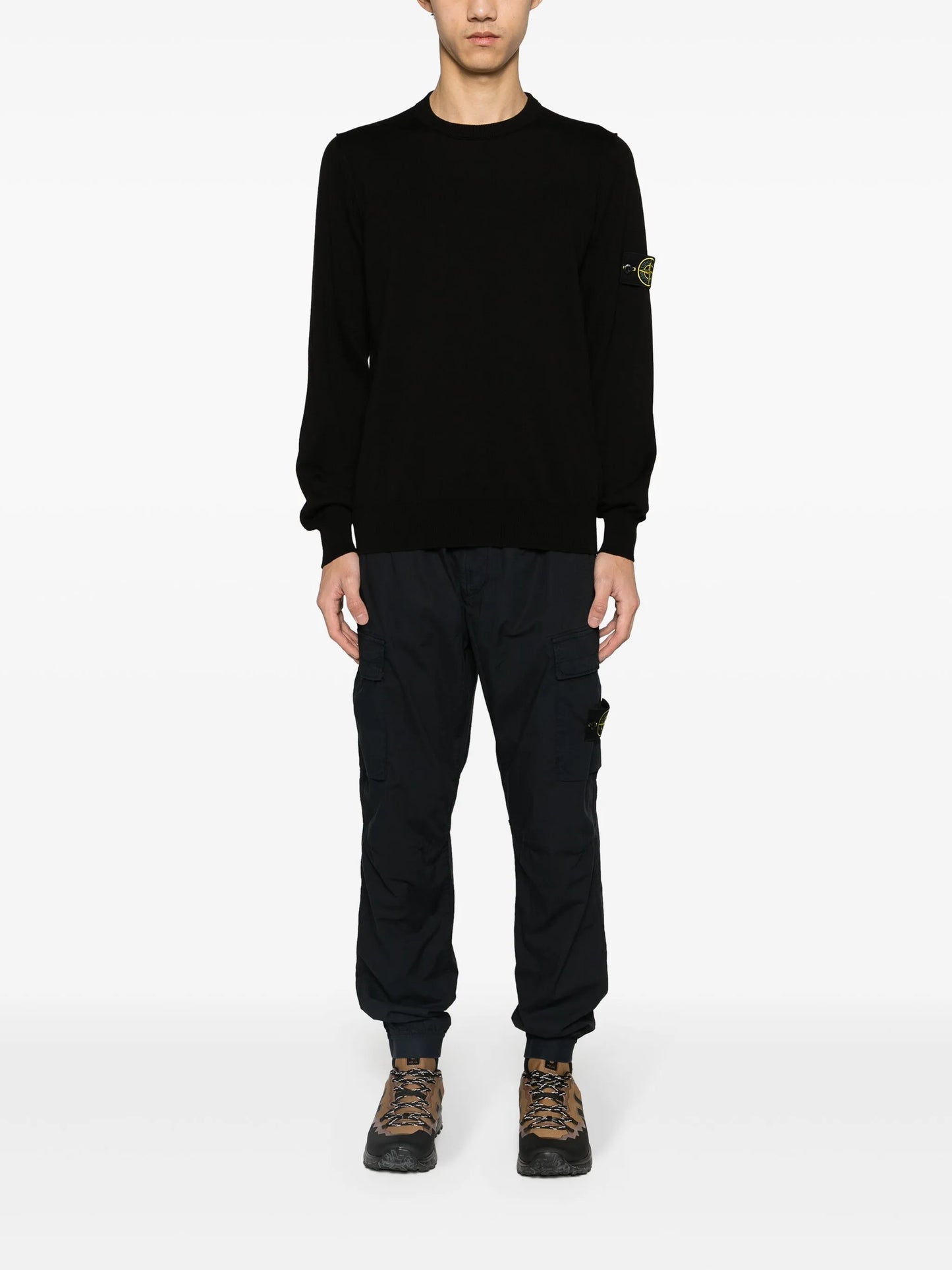 Compass-appliqué tapered cargo trousers