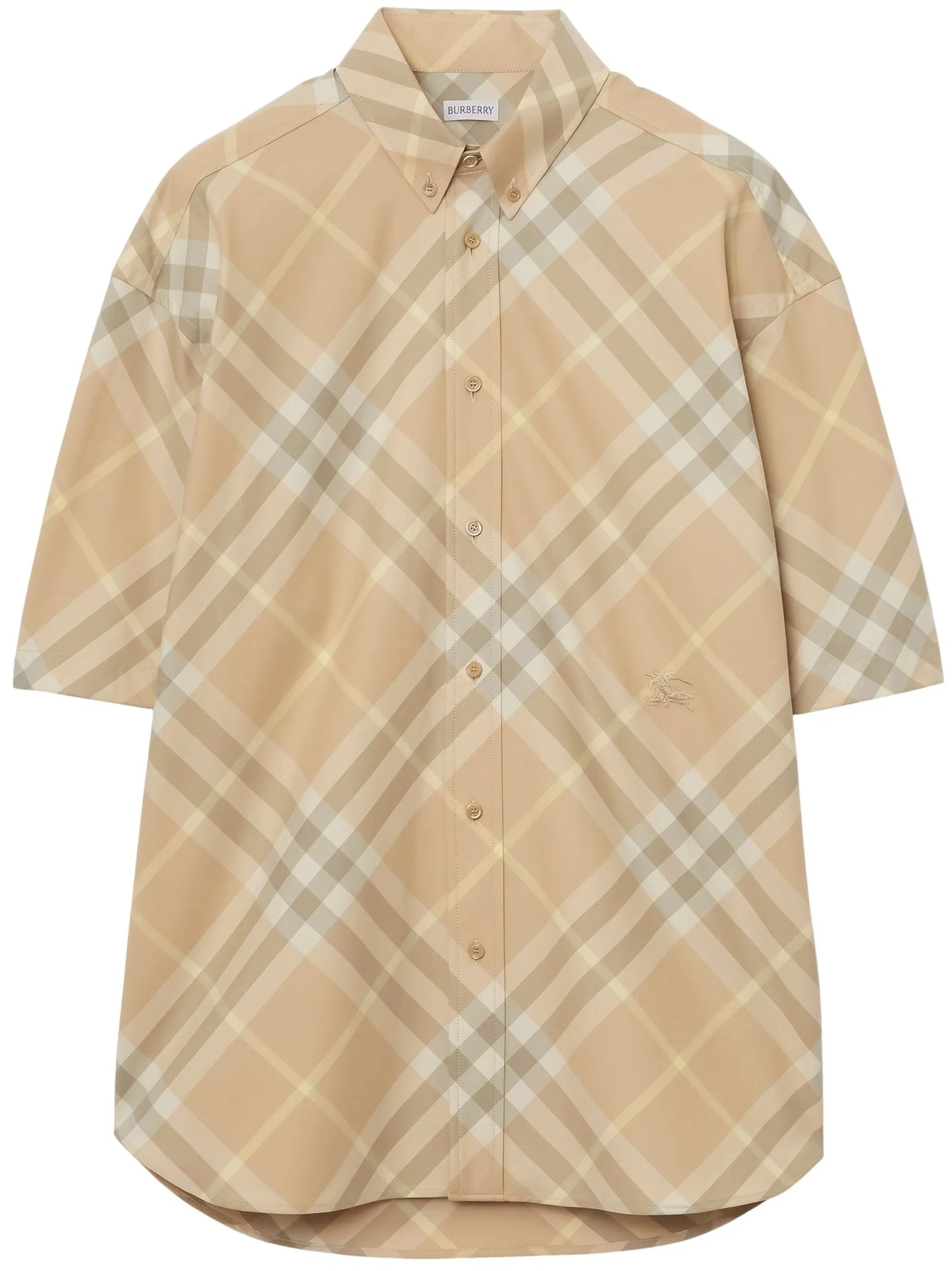 checkered short-sleeved button-down shirt