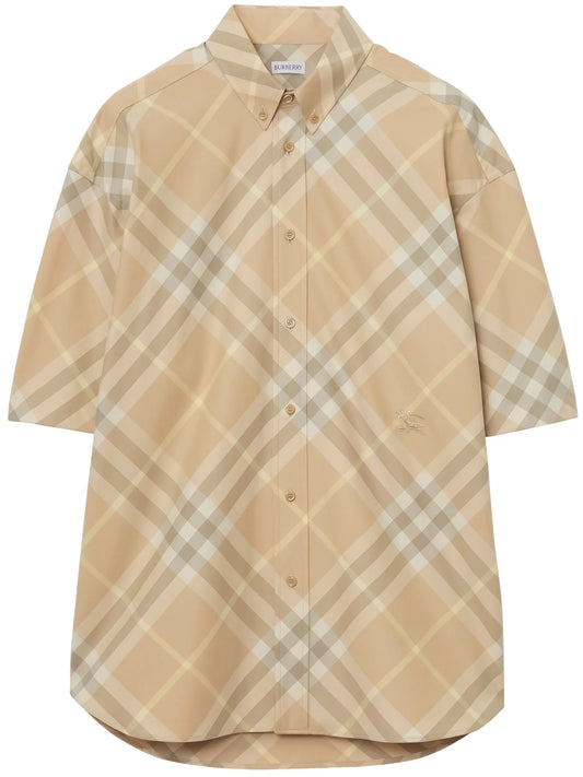 checkered short-sleeved button-down shirt