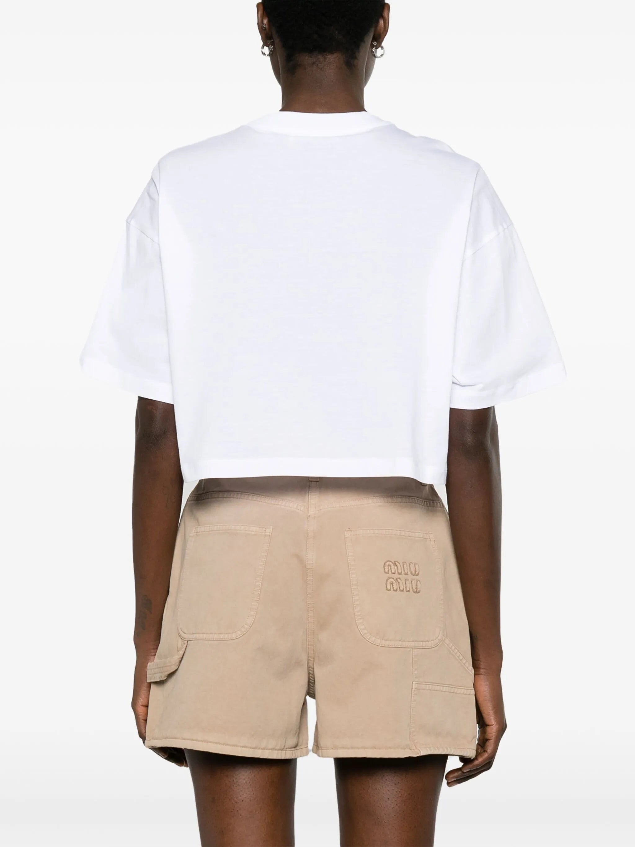 logo-embellished cropped T-shirt