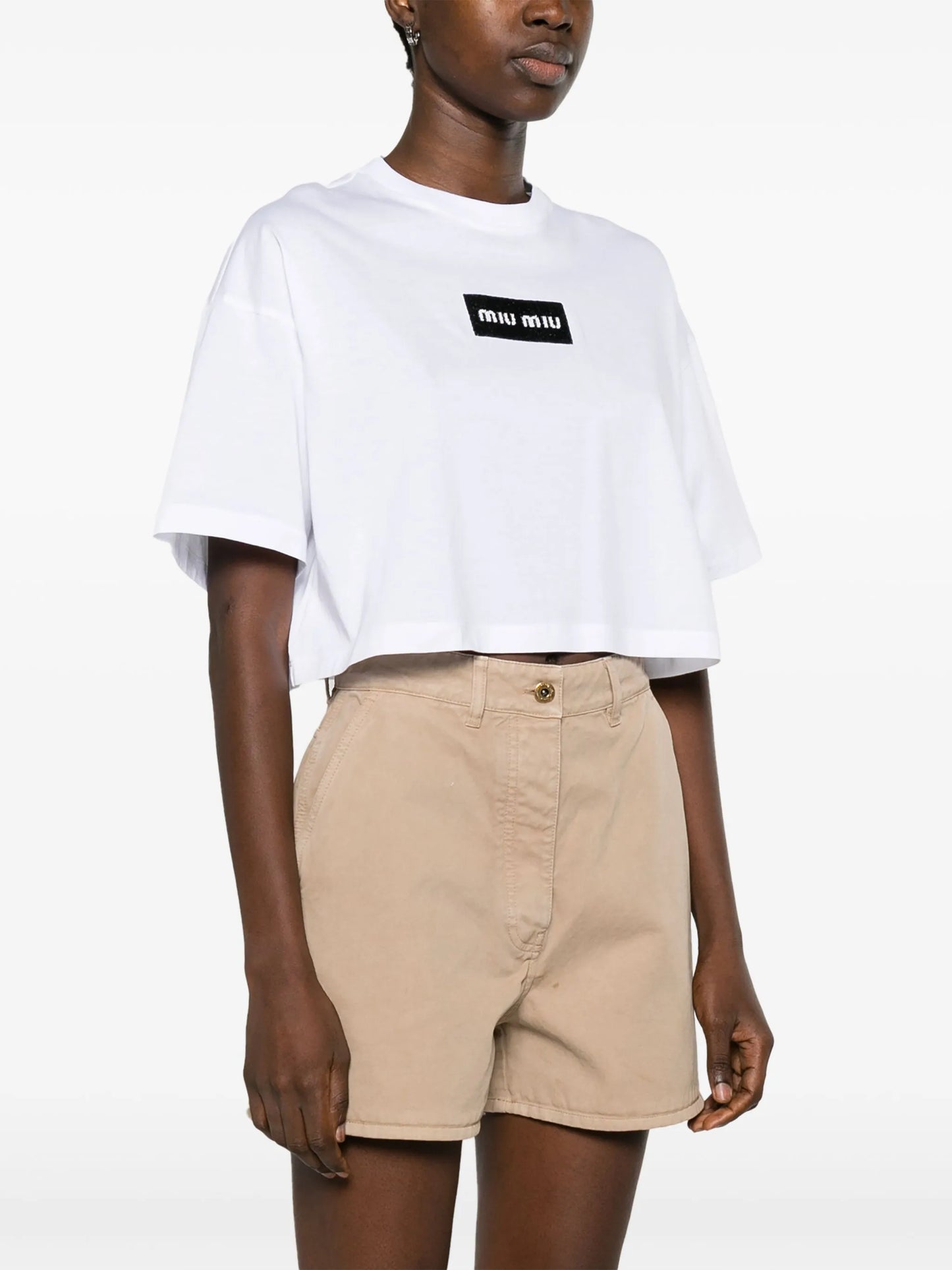 logo-embellished cropped T-shirt