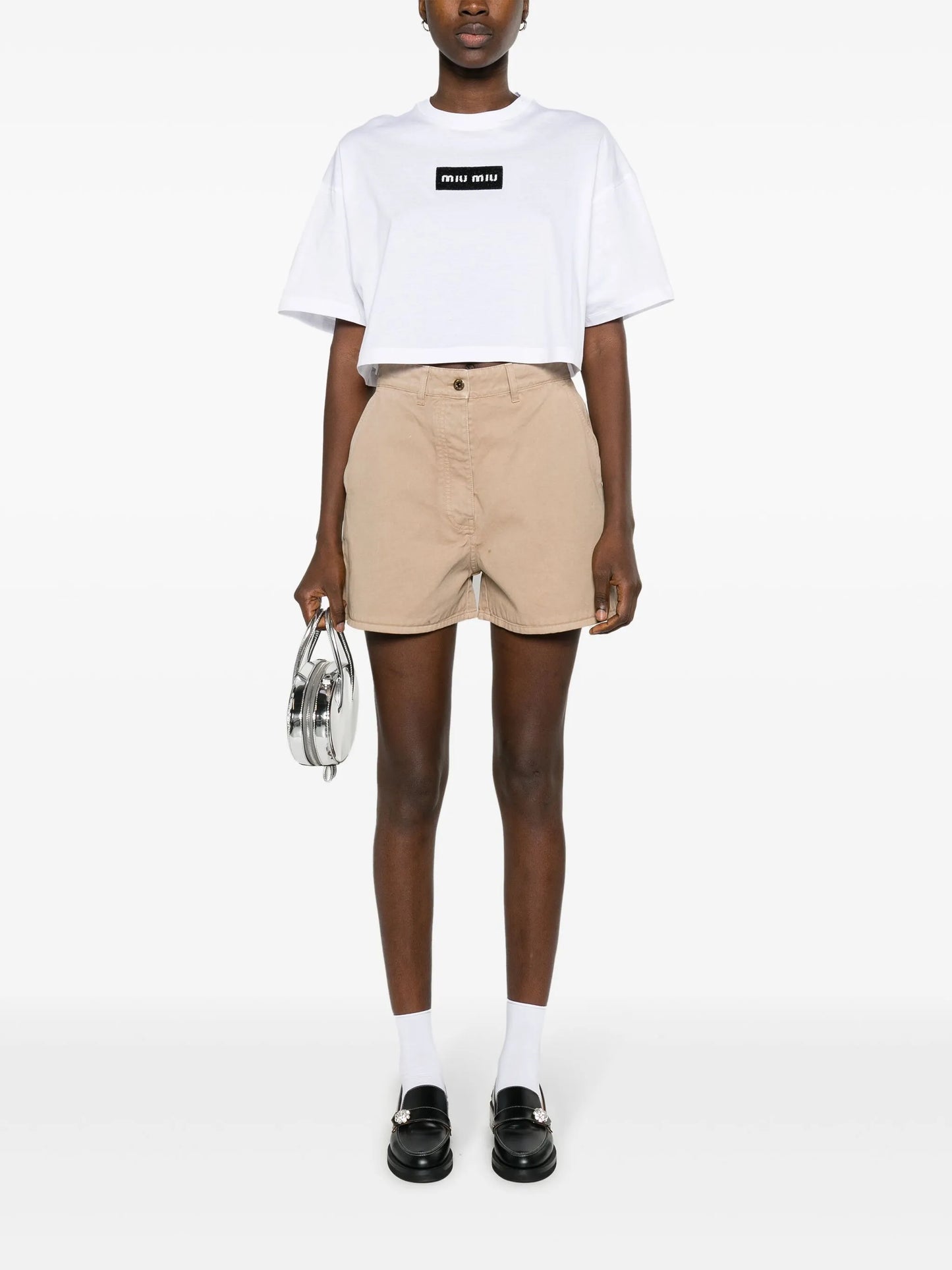 logo-embellished cropped T-shirt