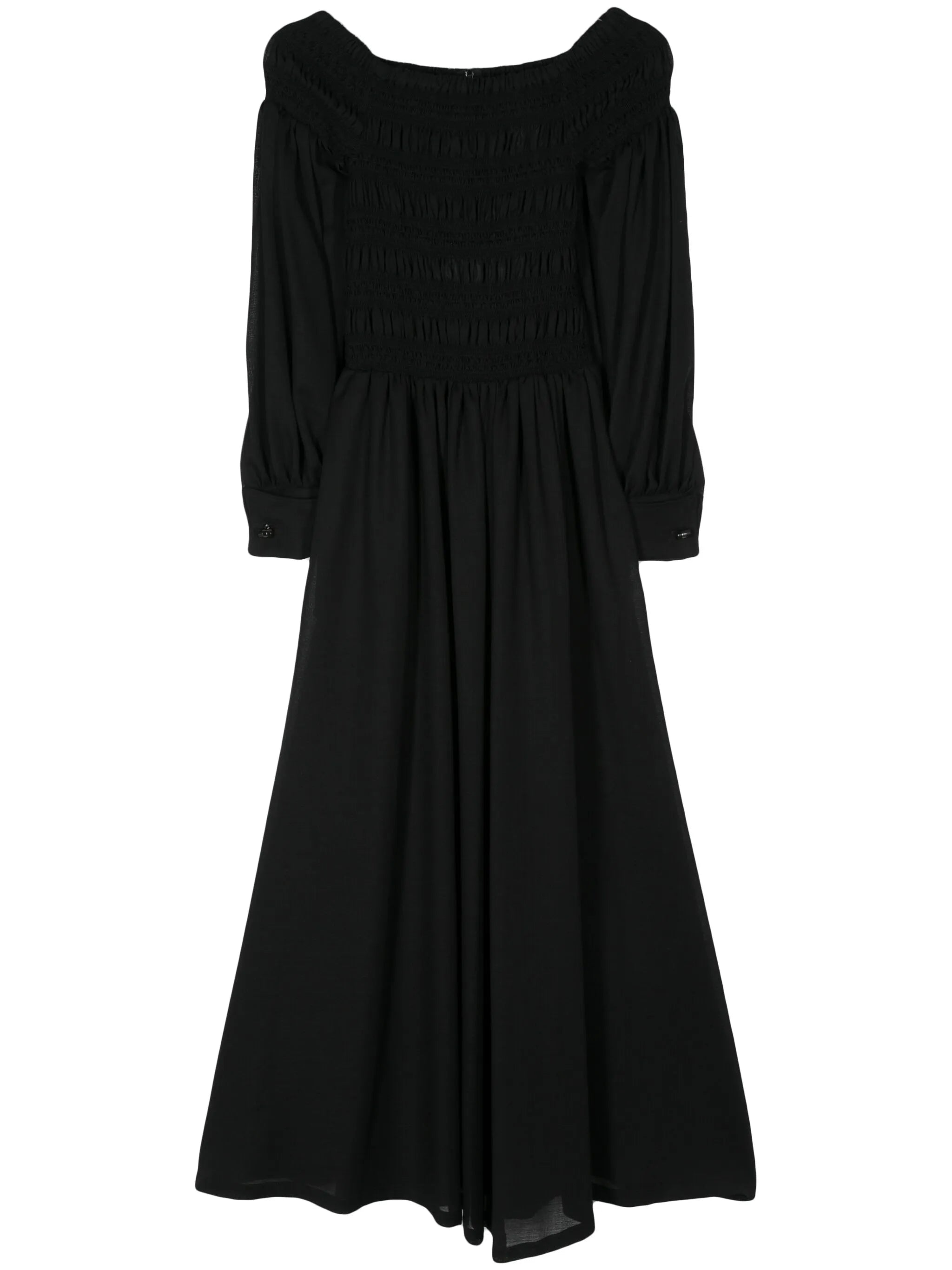 smocked-panel wool maxi dress