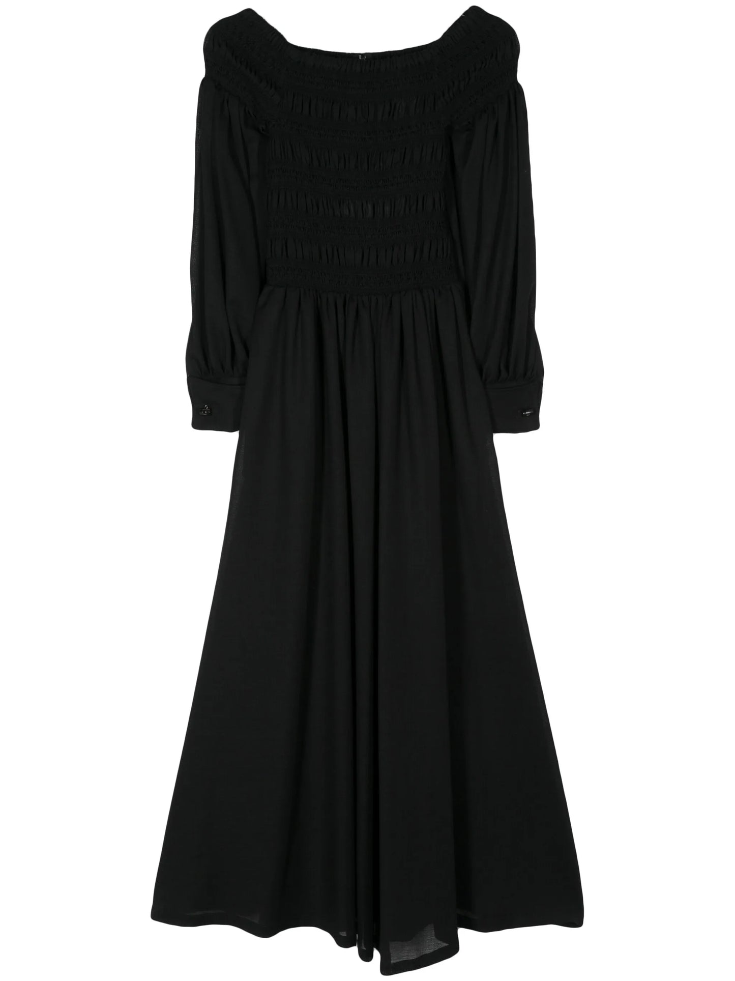 smocked-panel wool maxi dress