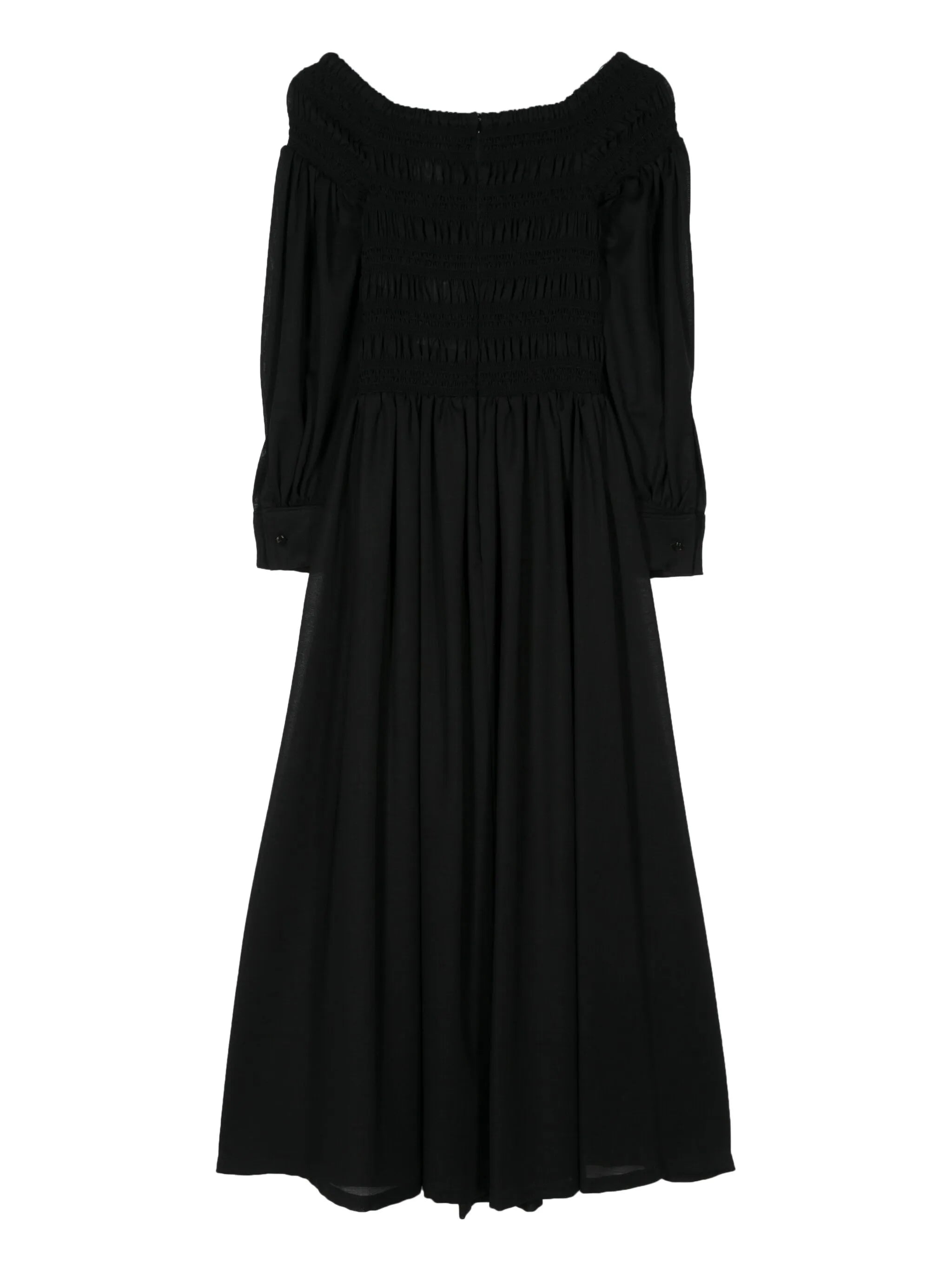 smocked-panel wool maxi dress