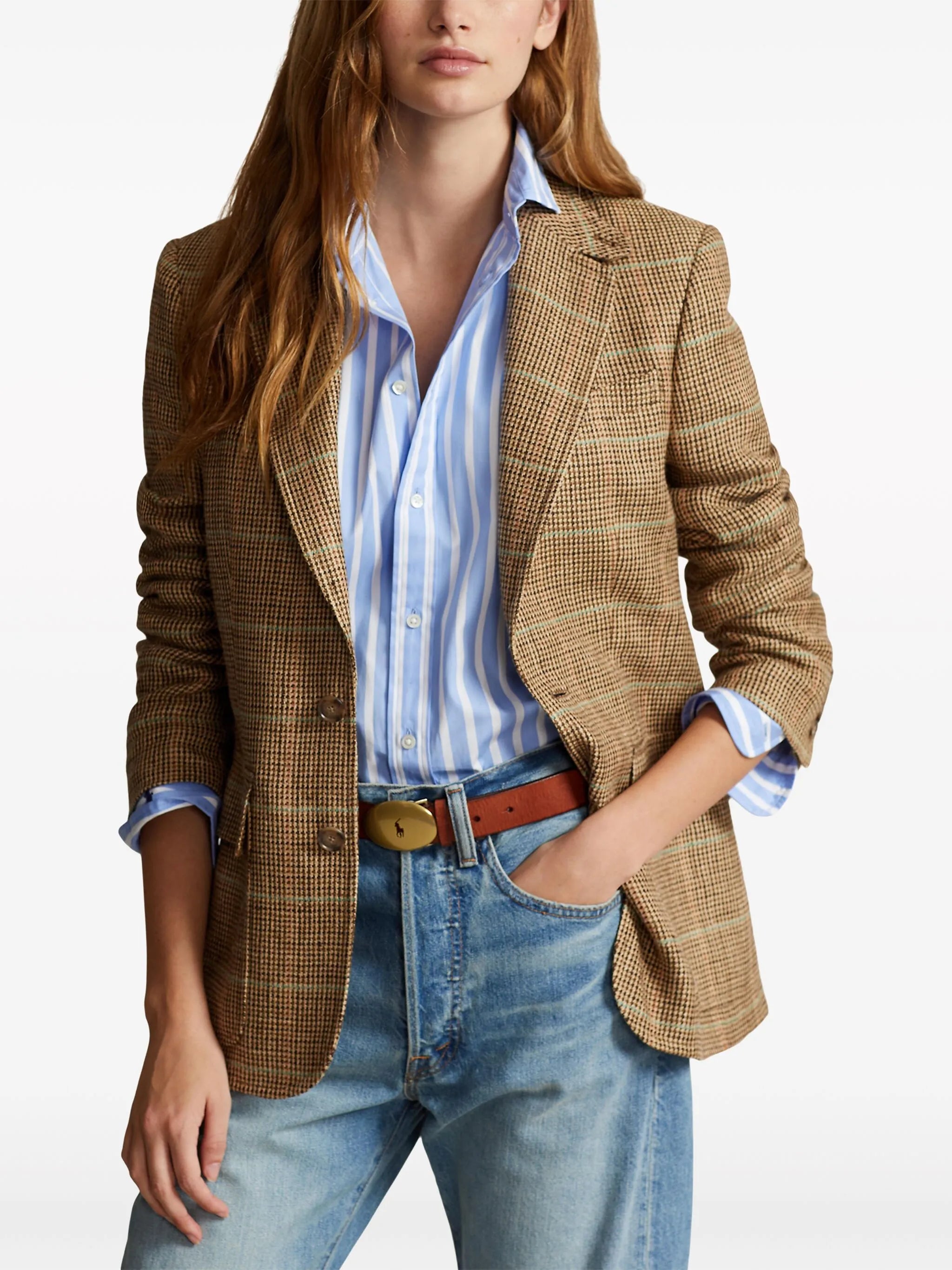 checked single-breasted blazer