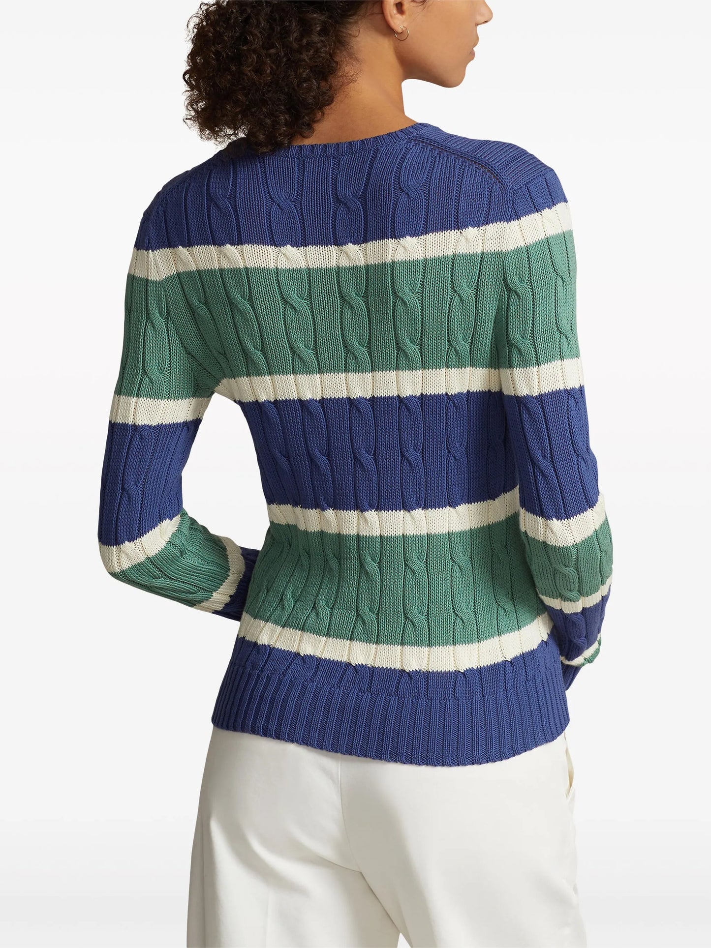 striped cable-knit cotton jumper
