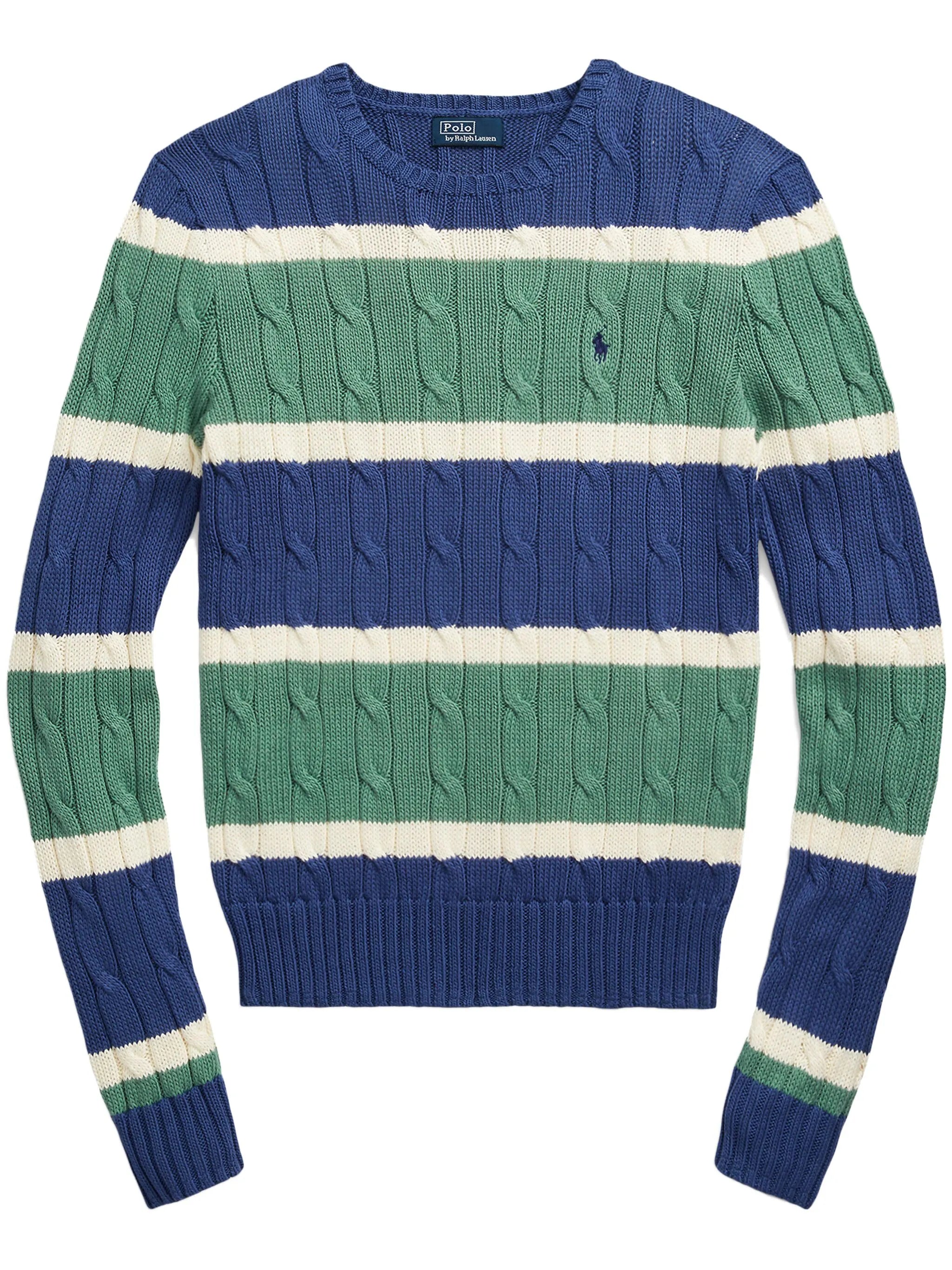 striped cable-knit cotton jumper