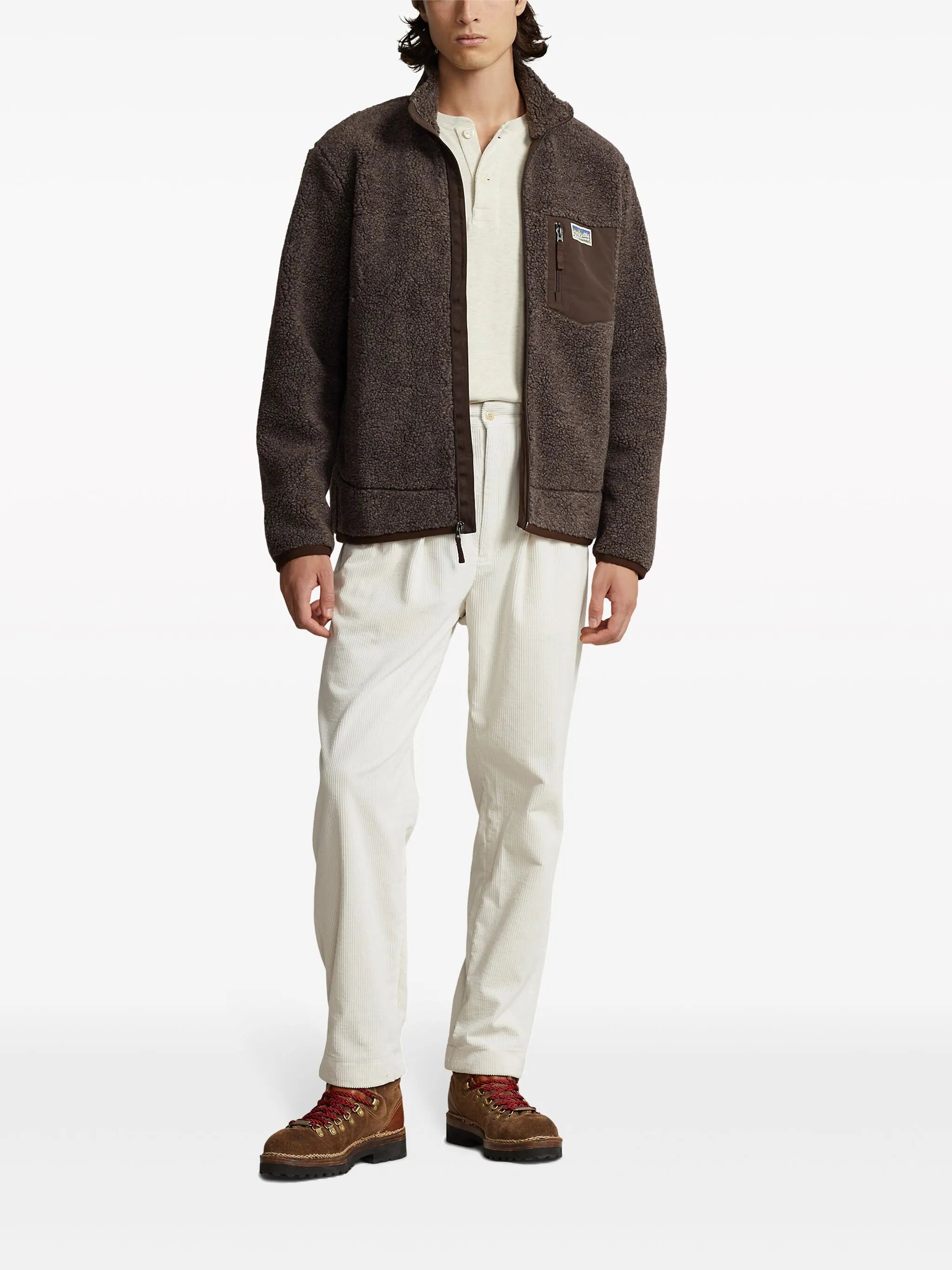 logo-patch deep-pile bomber jacket