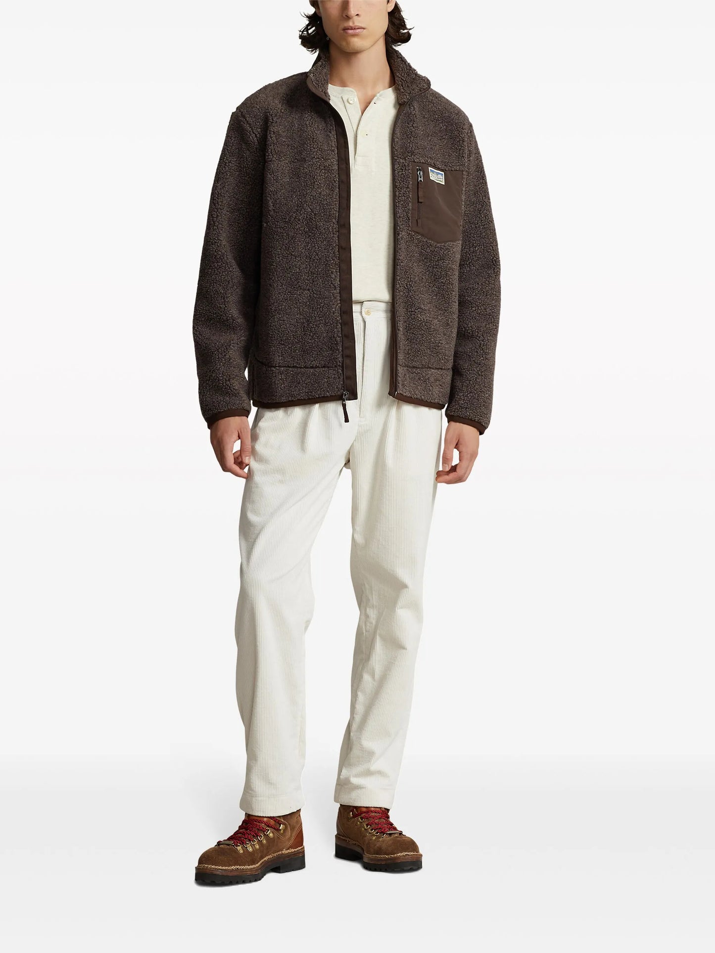 logo-patch deep-pile bomber jacket