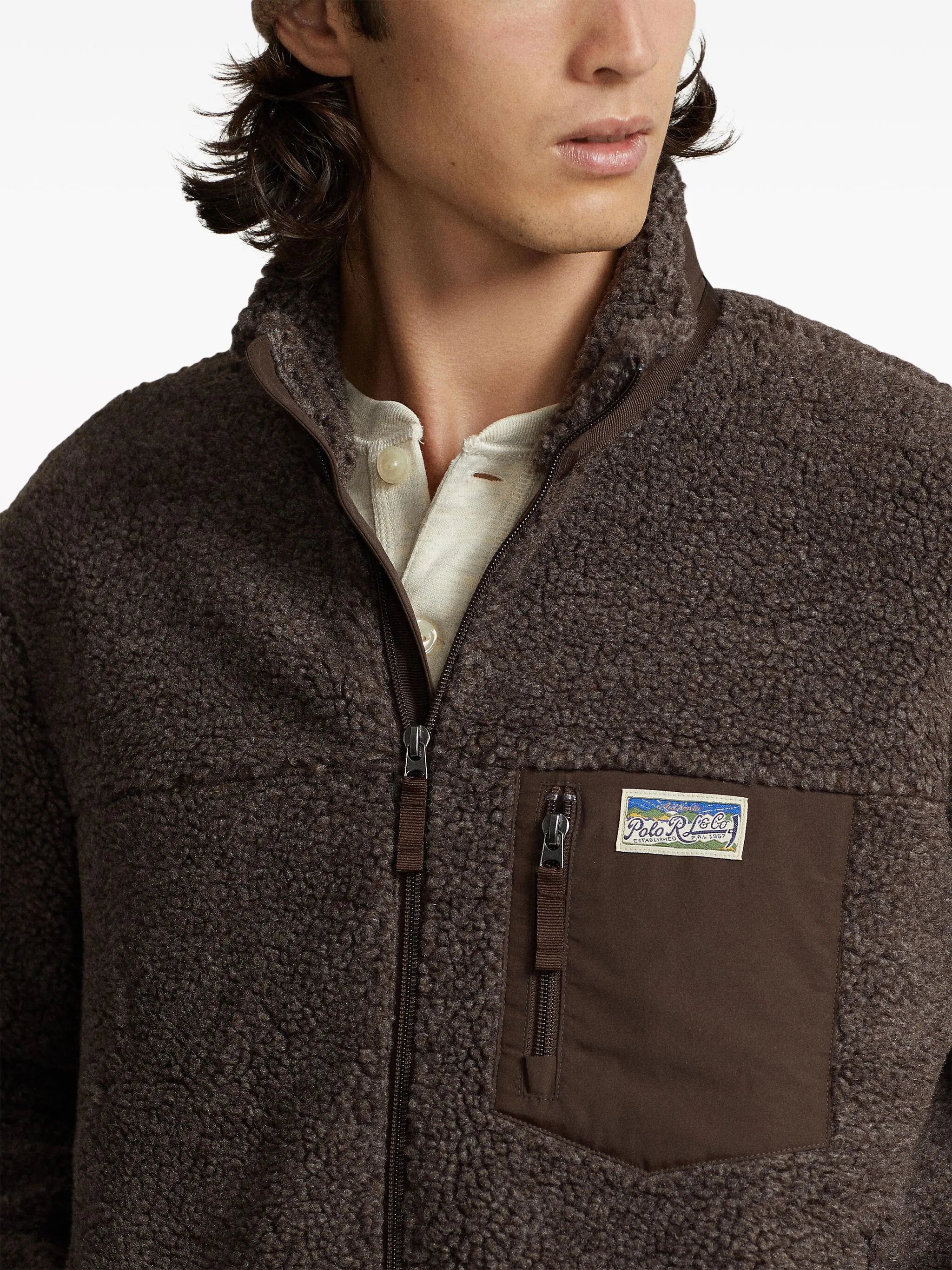 logo-patch deep-pile bomber jacket