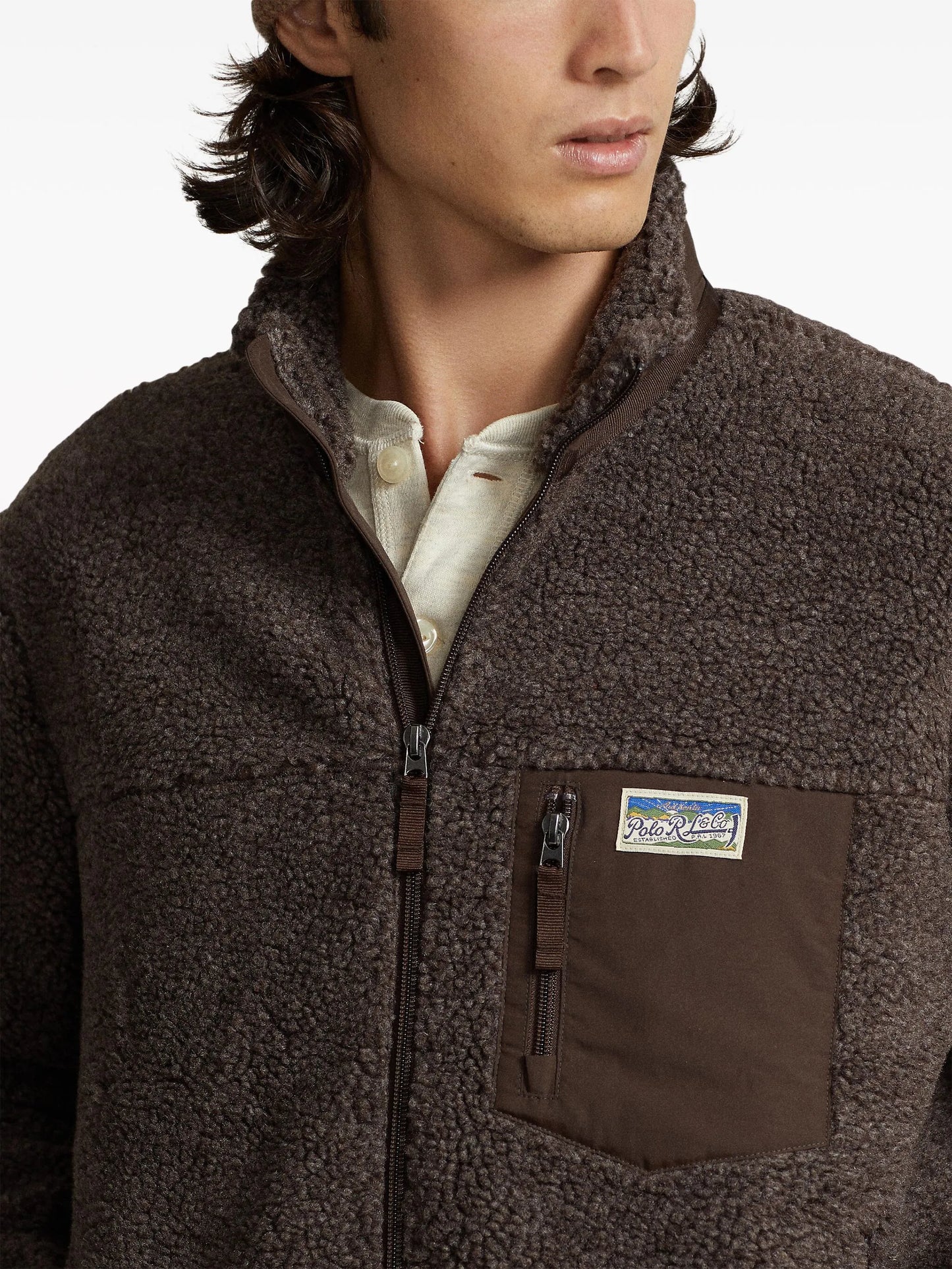 logo-patch deep-pile bomber jacket