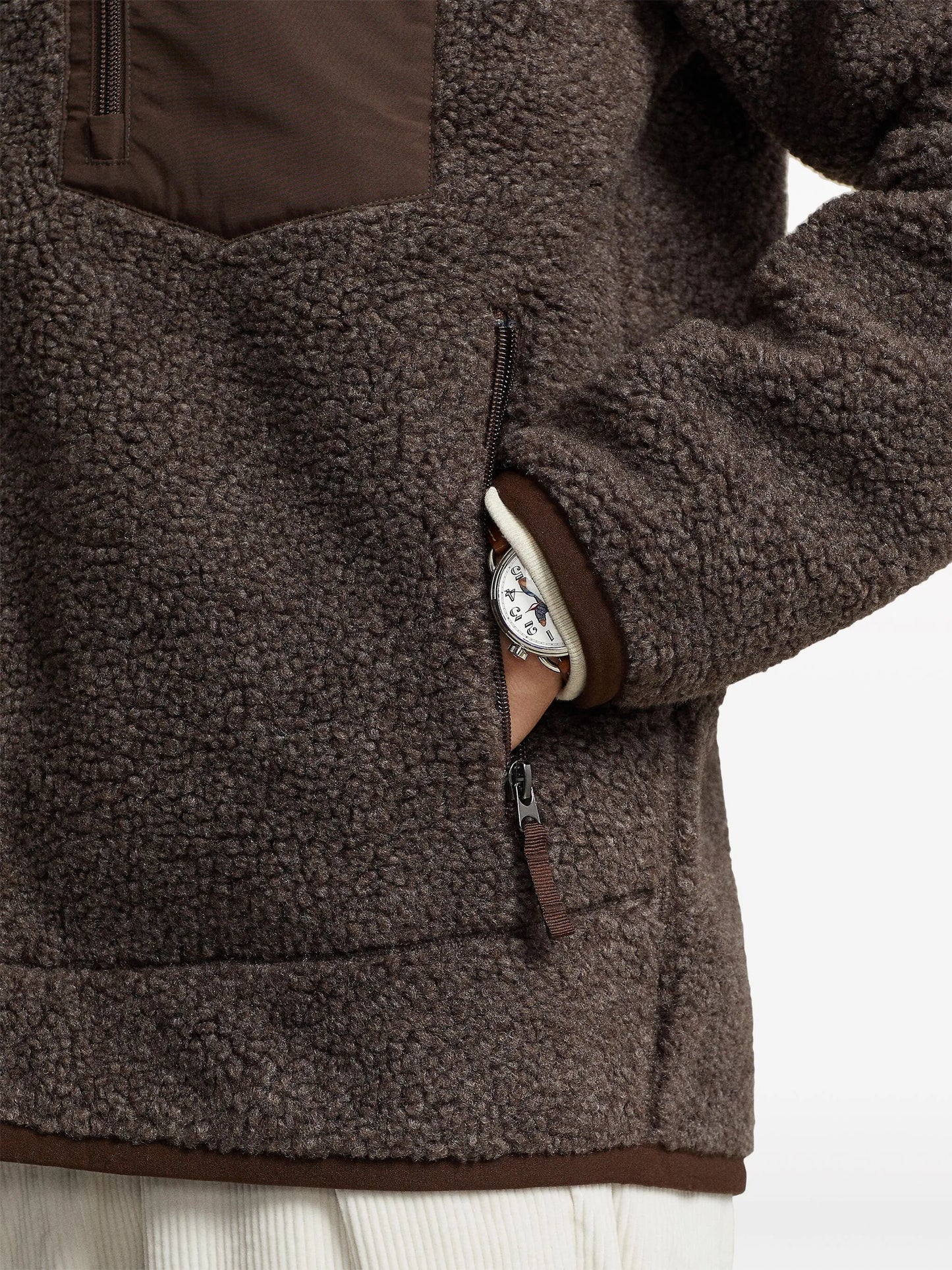 logo-patch deep-pile bomber jacket