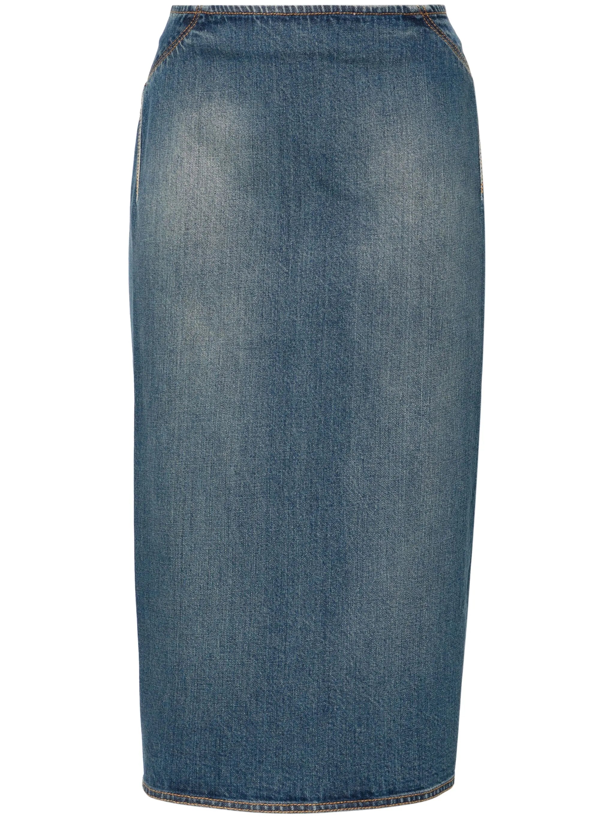 high-rise denim pencil skirt