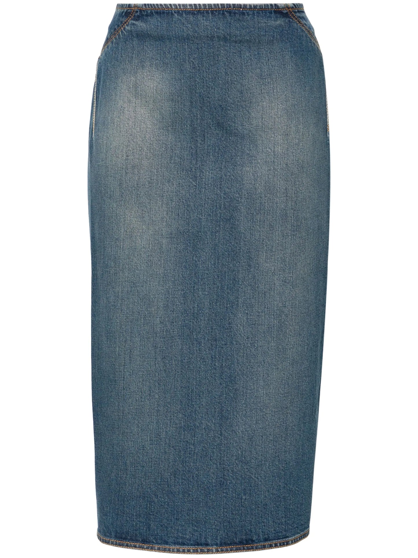 high-rise denim pencil skirt